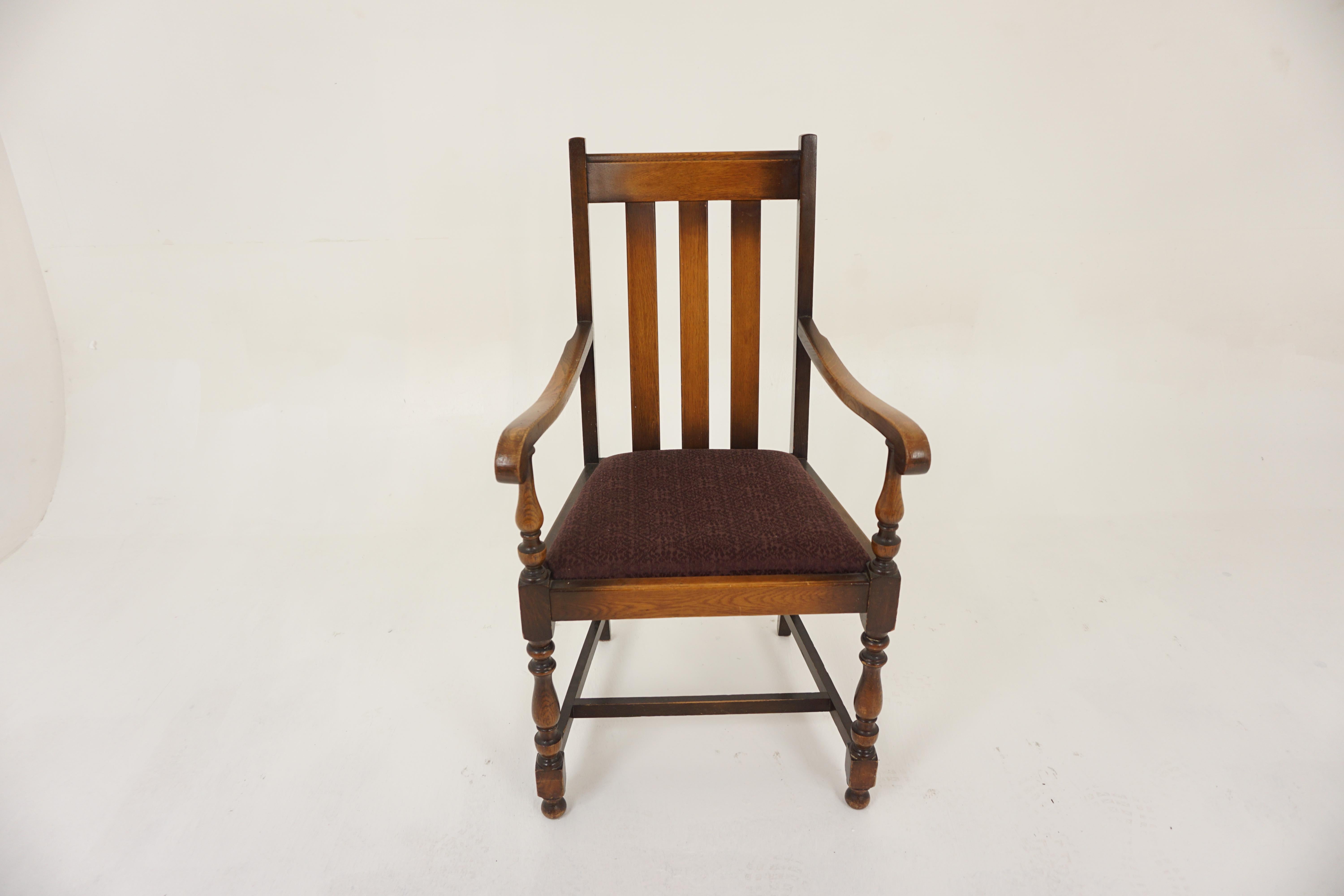 Hand-Crafted Pair Of Vintage Solid Oak High Back Chairs, Lift Out Seats, Scotland 1920, H1202 For Sale