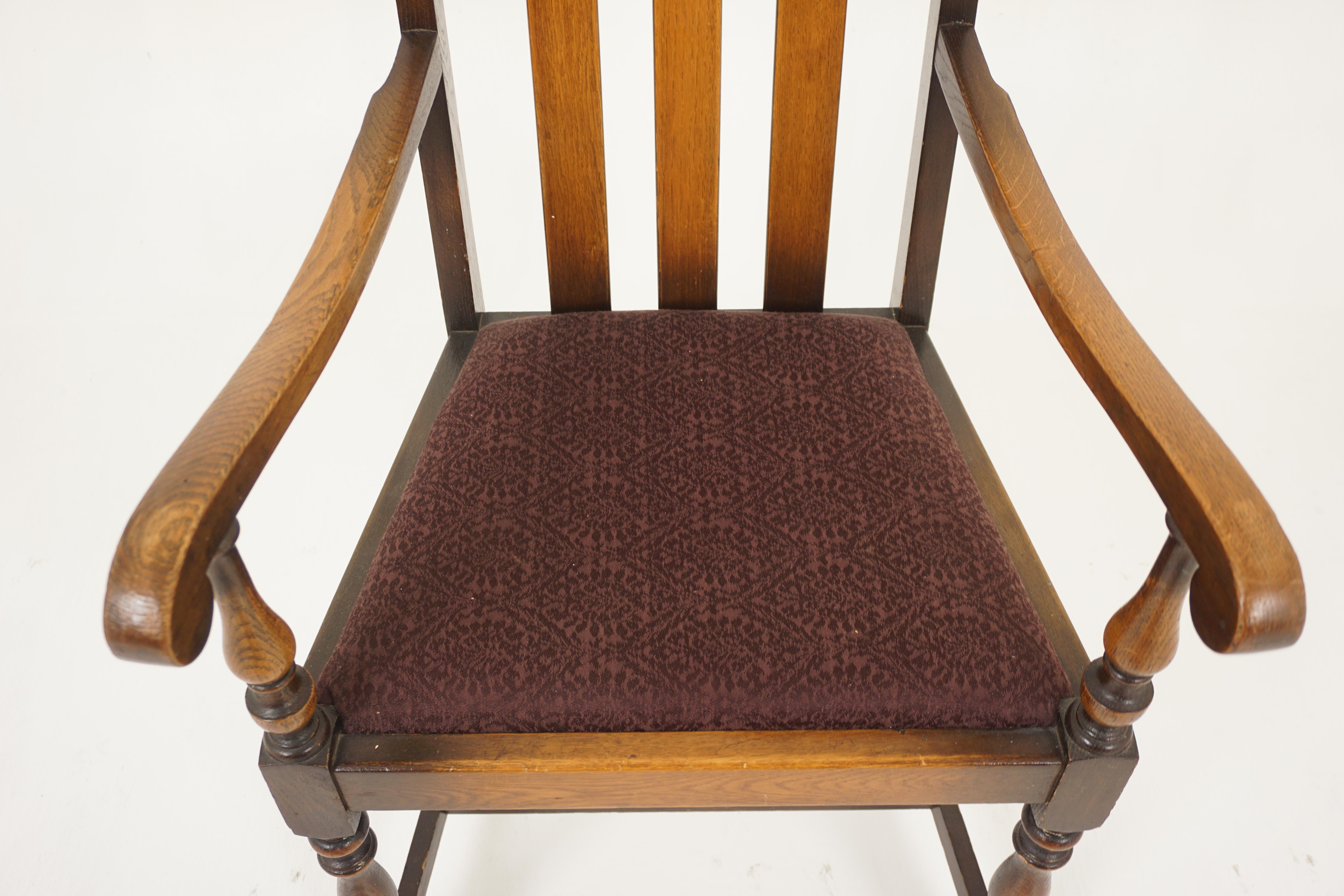 Early 20th Century Pair Of Vintage Solid Oak High Back Chairs, Lift Out Seats, Scotland 1920, H1202 For Sale