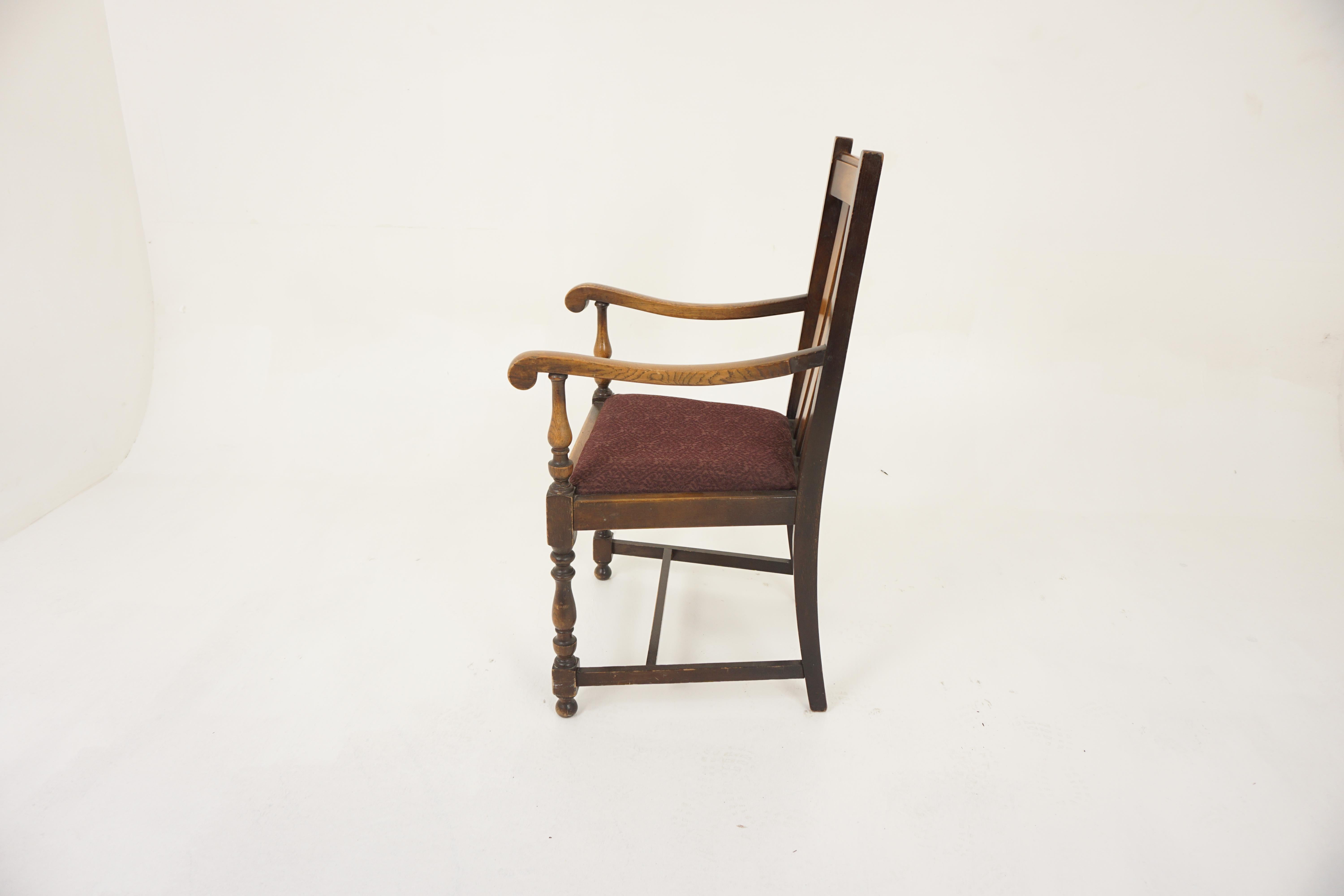 Pair Of Vintage Solid Oak High Back Chairs, Lift Out Seats, Scotland 1920, H1202 For Sale 2