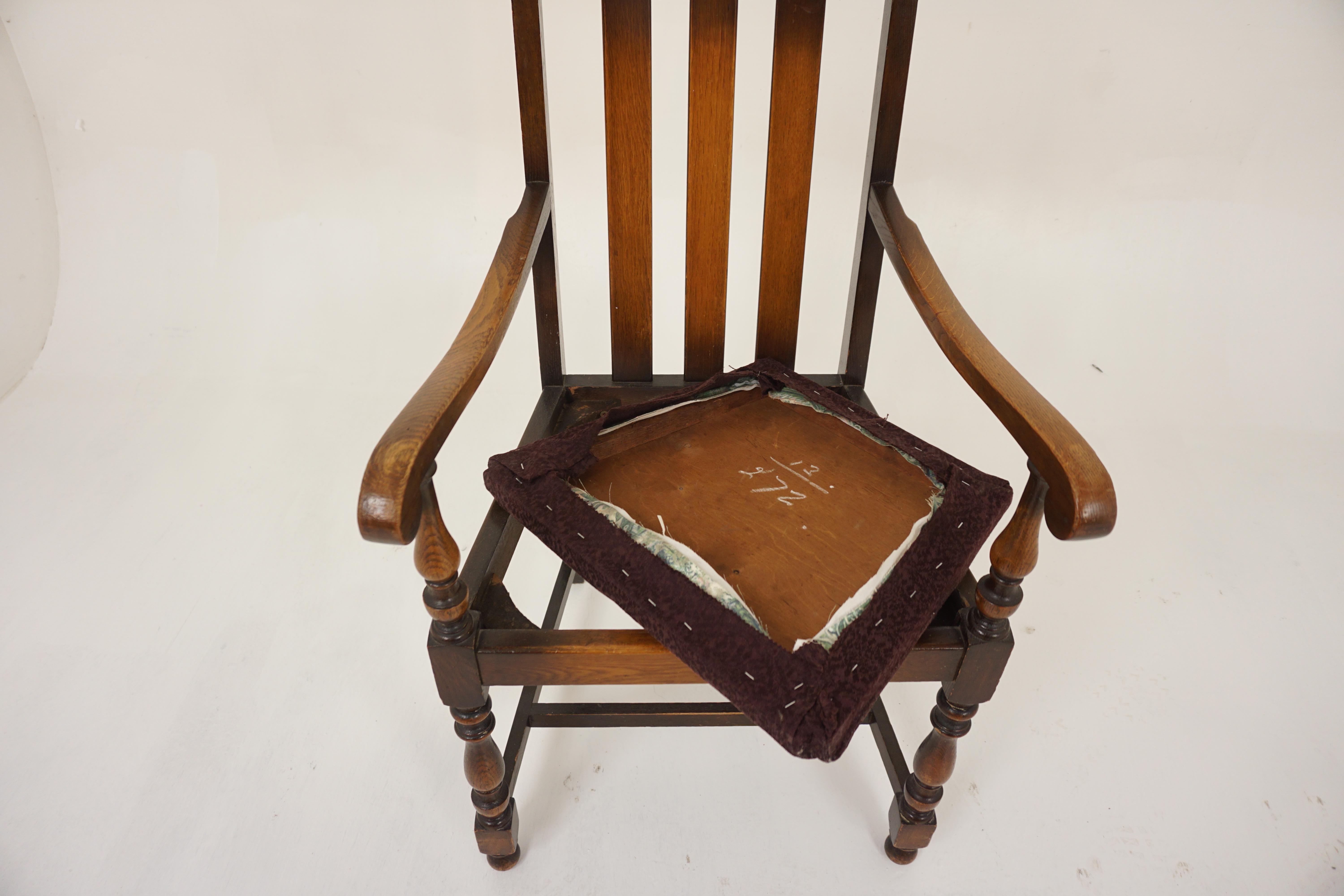 Pair Of Vintage Solid Oak High Back Chairs, Lift Out Seats, Scotland 1920, H1202 For Sale 3