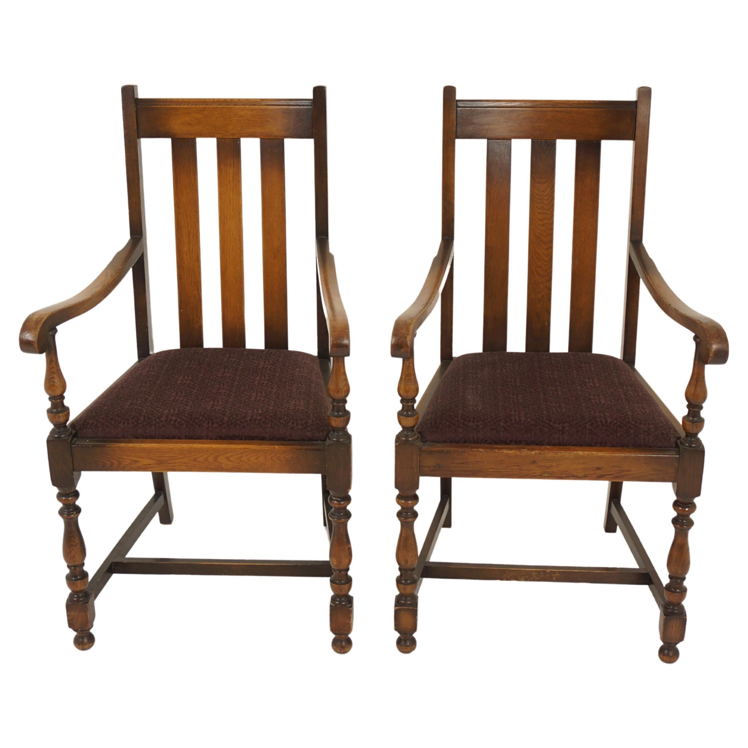 Pair Of Vintage Solid Oak High Back Chairs, Lift Out Seats, Scotland 1920, H1202 For Sale