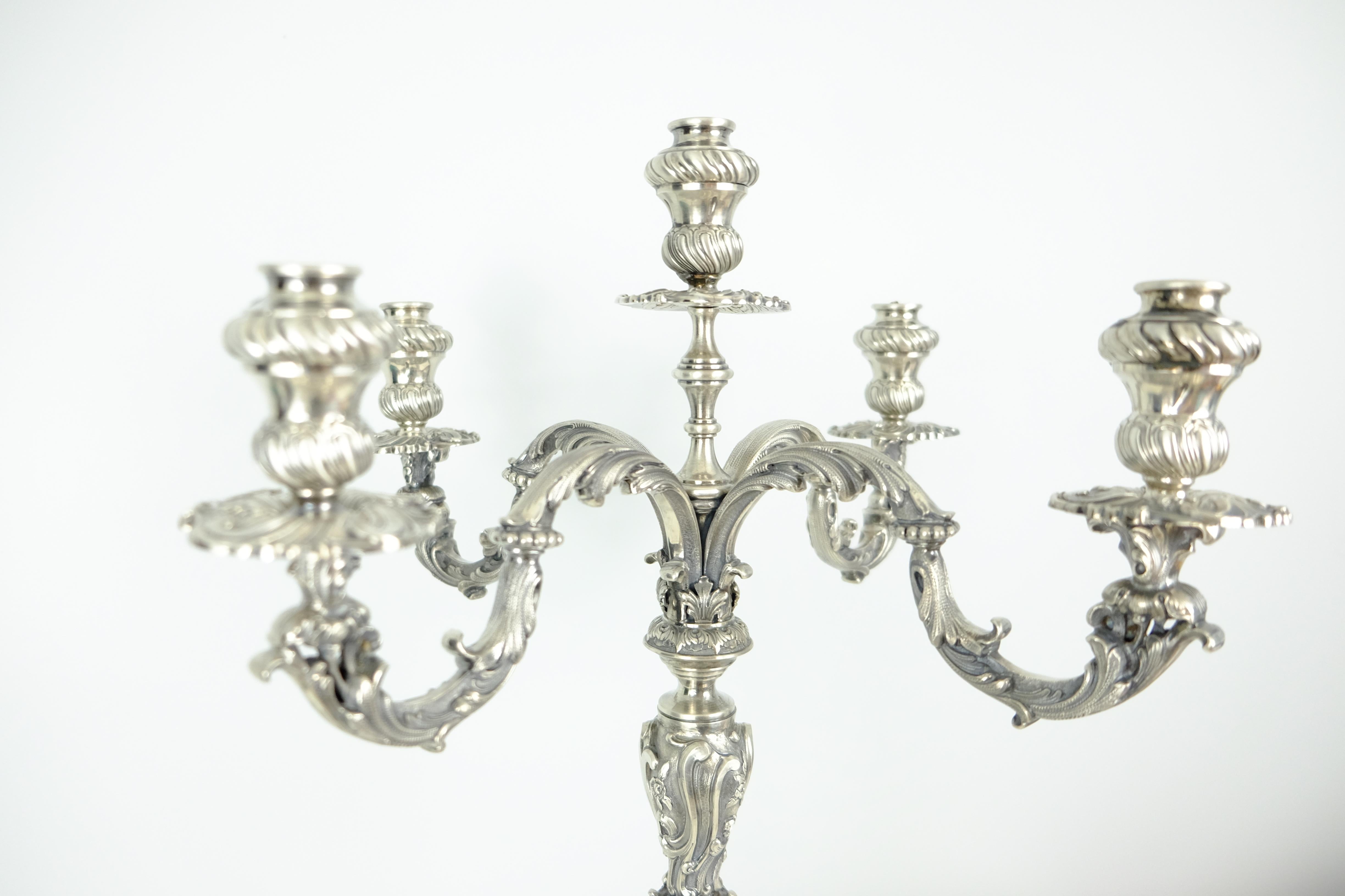 Italian Pair of Vintage Solid Sterling Silver Handmade Baroque Candelabra Made in Italy For Sale