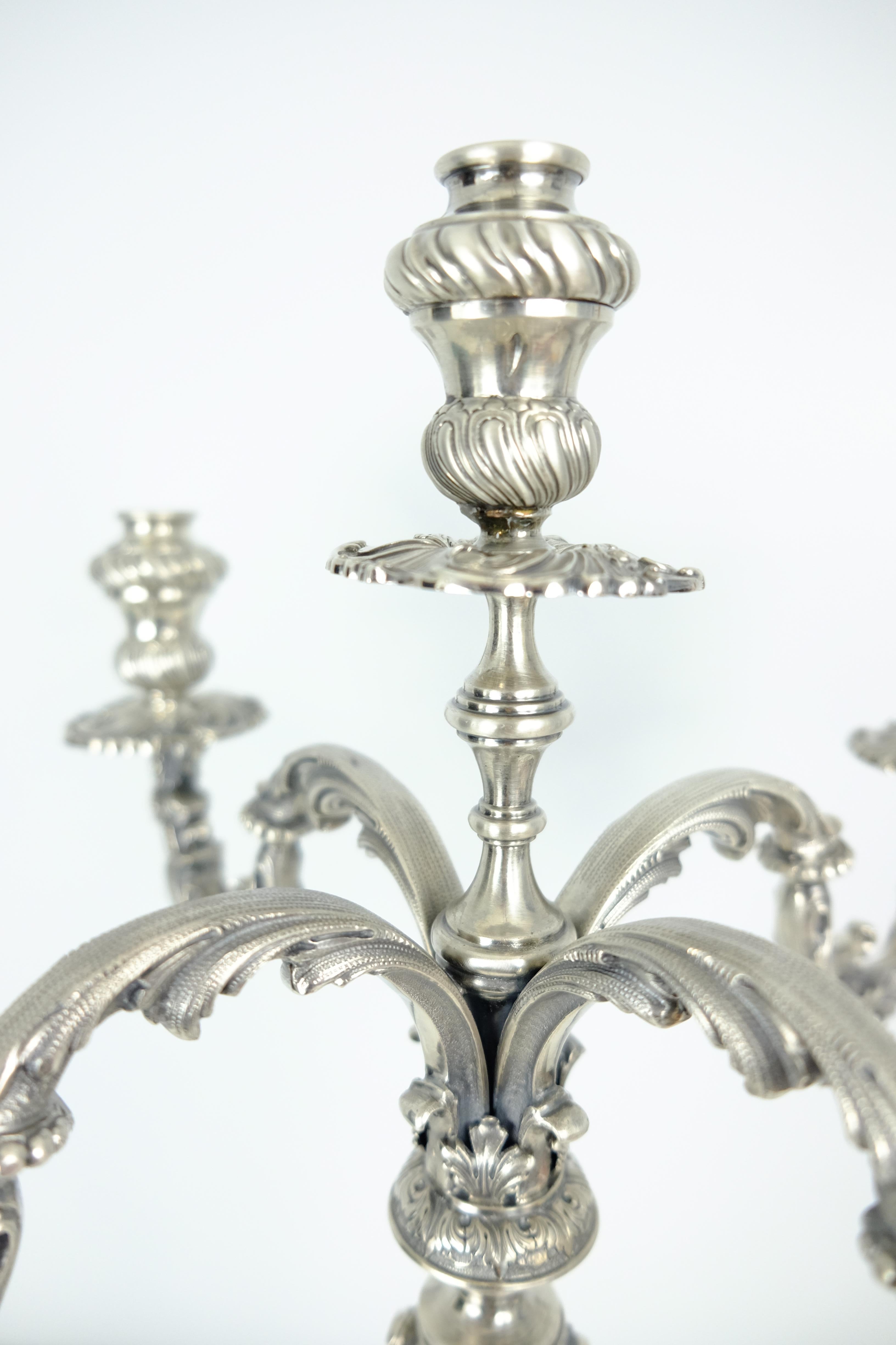Pair of Vintage Solid Sterling Silver Handmade Baroque Candelabra Made in Italy In Excellent Condition For Sale In Miami, FL