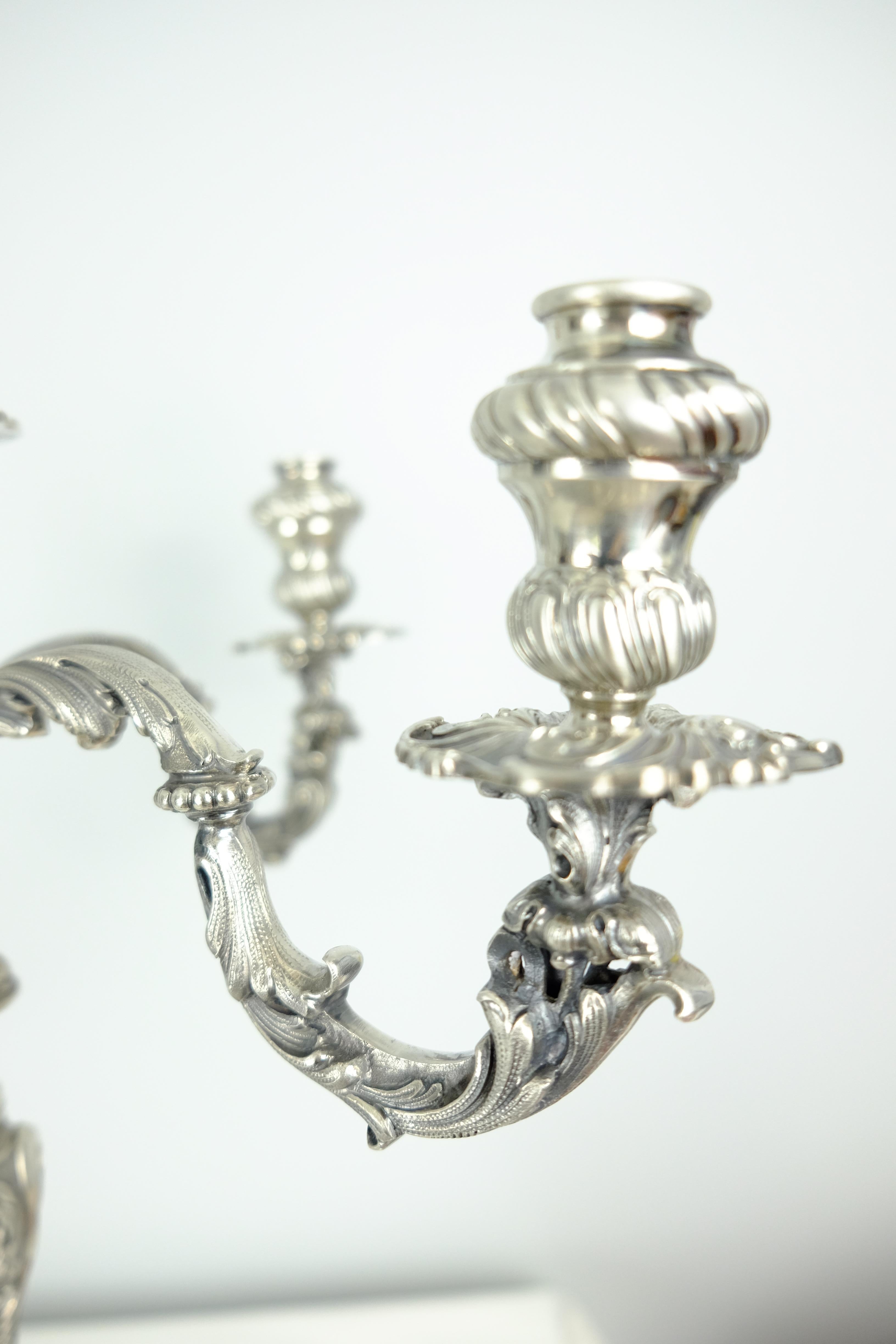 Pair of Vintage Solid Sterling Silver Handmade Baroque Candelabra Made in Italy For Sale 1