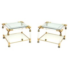 Coppia di tavolini spagnoli d'epoca in vetro e acrilico di Curvasa