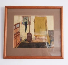 Pair of Vintage Spanish Finca Interior & Exterior Paintings — Gouache and Waterc