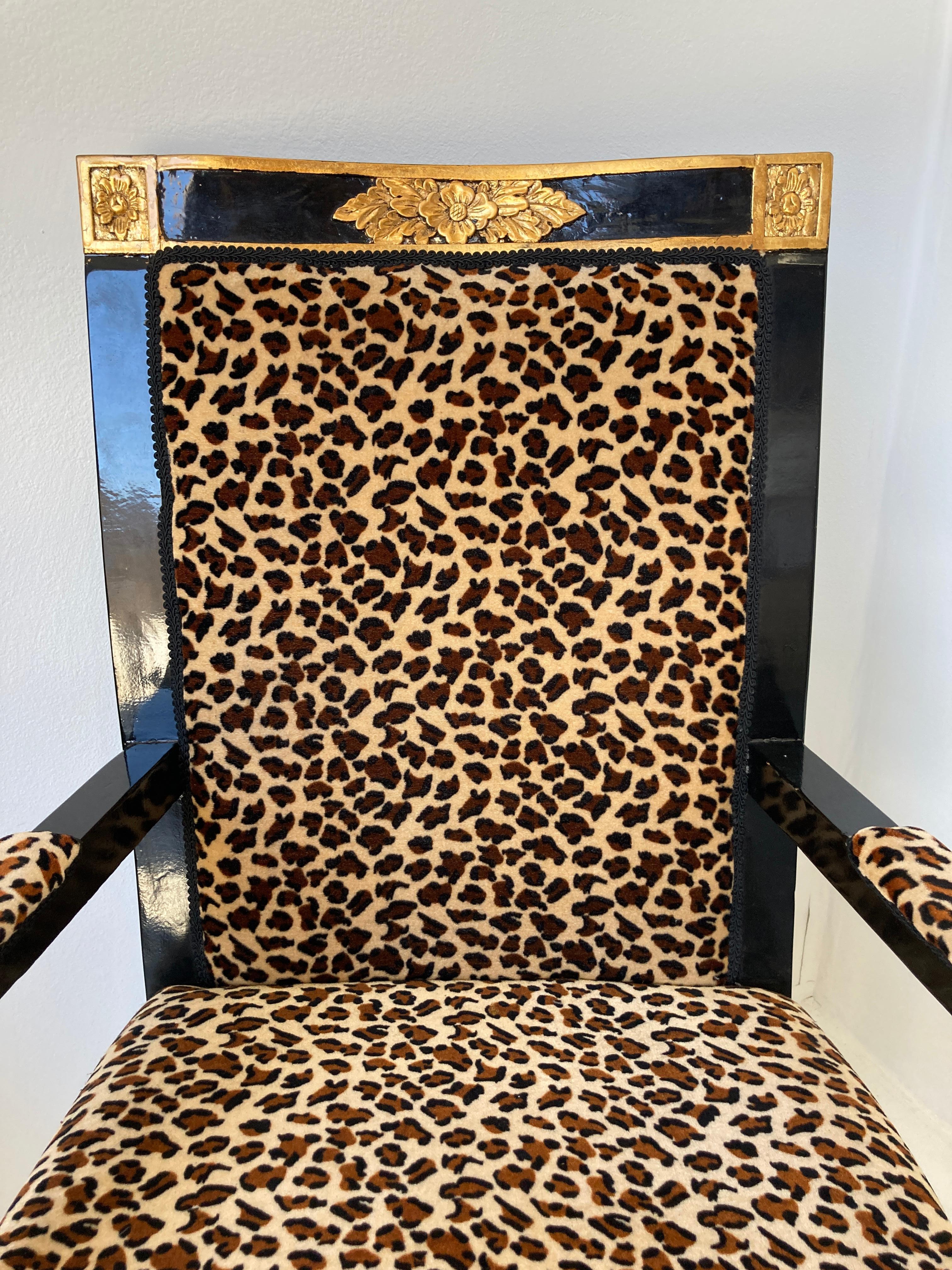 Pair of Vintage Sphinx Egyptian Revival Leopard Print Armchairs 3