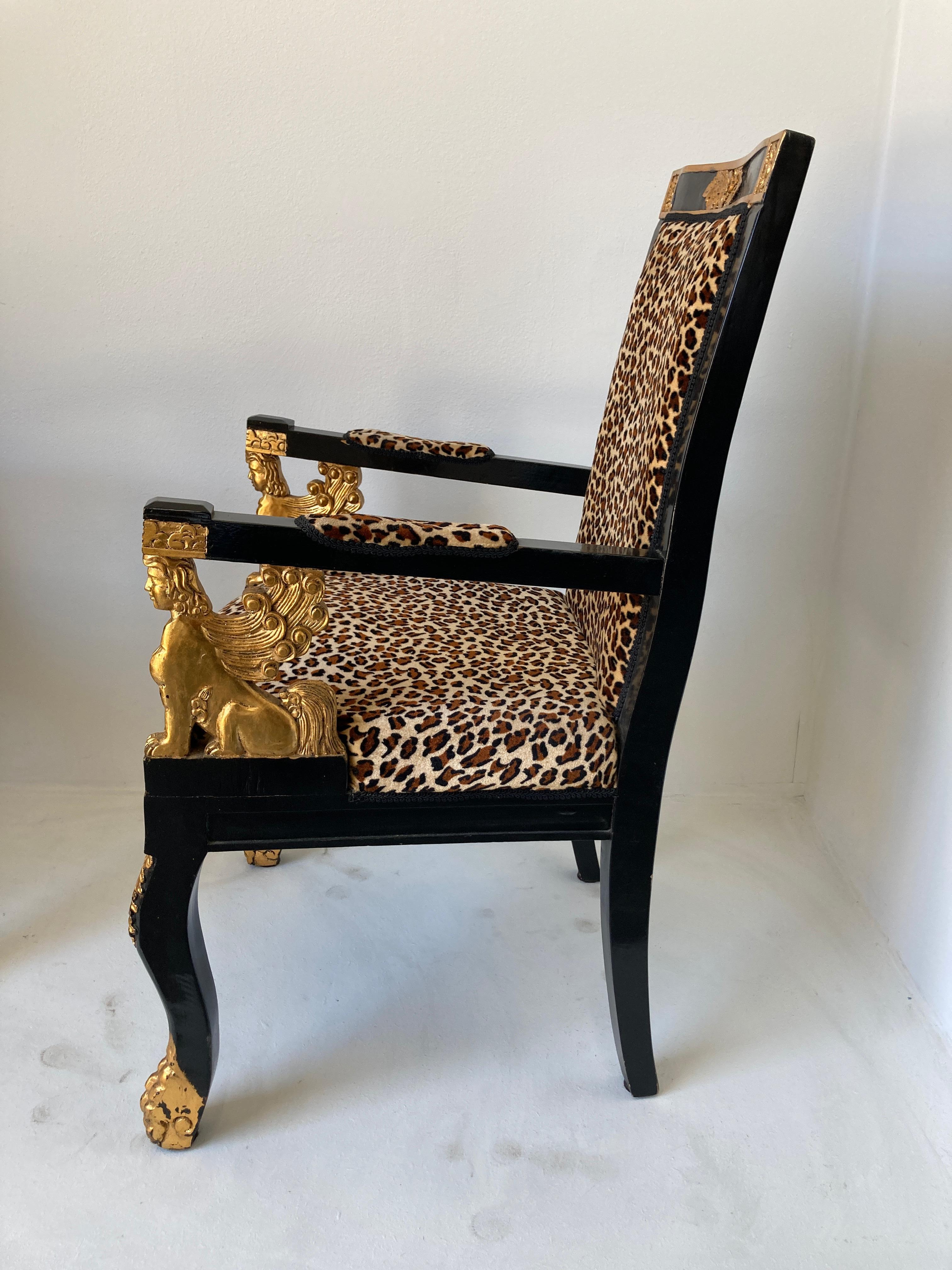 Pair of Vintage Sphinx Egyptian Revival Leopard Print Armchairs 5