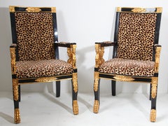 Pair of Vintage Sphinx Egyptian Revival Leopard Print Armchairs