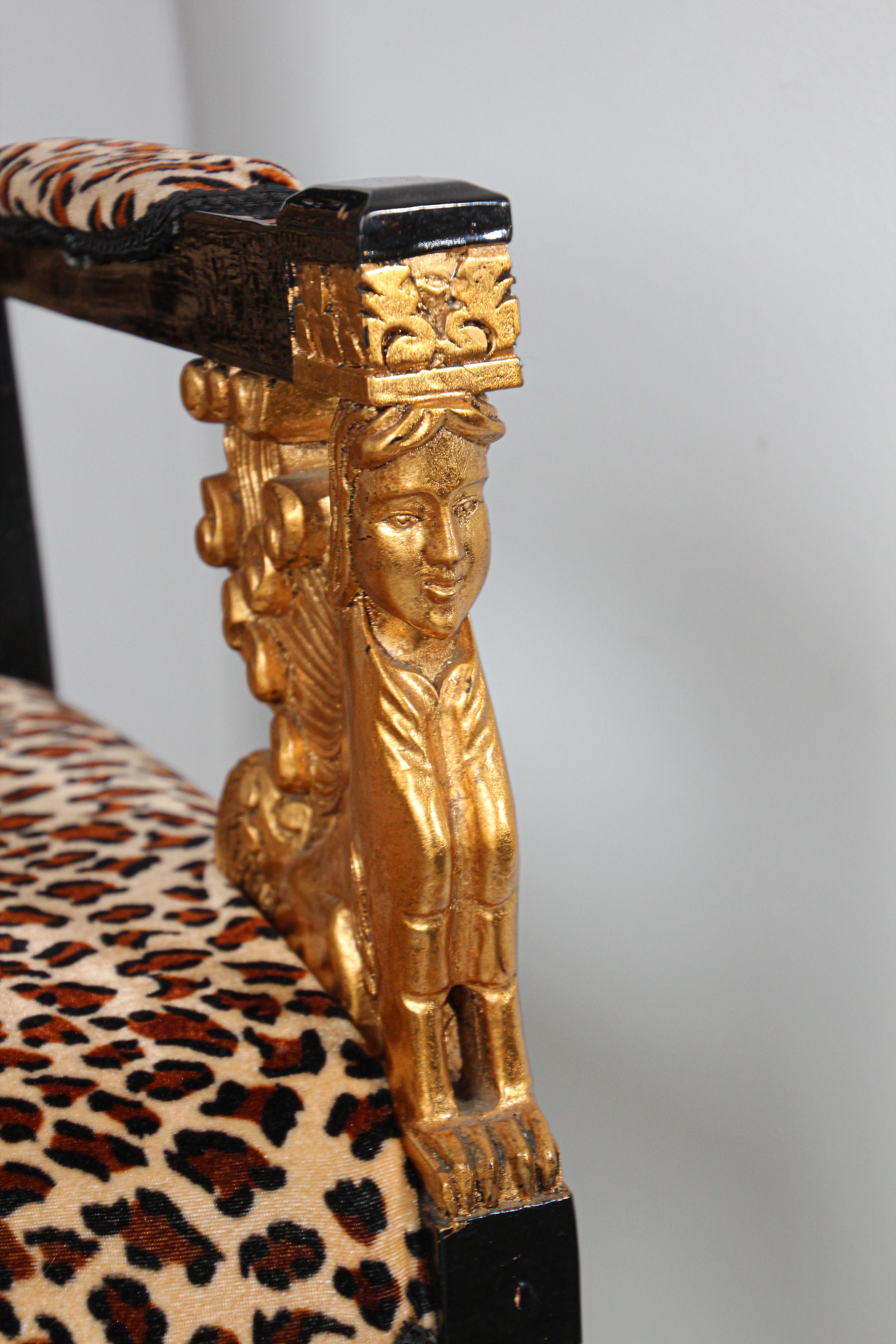 Pair of Vintage Sphinx Egyptian Revival Leopard Print Armchairs 14