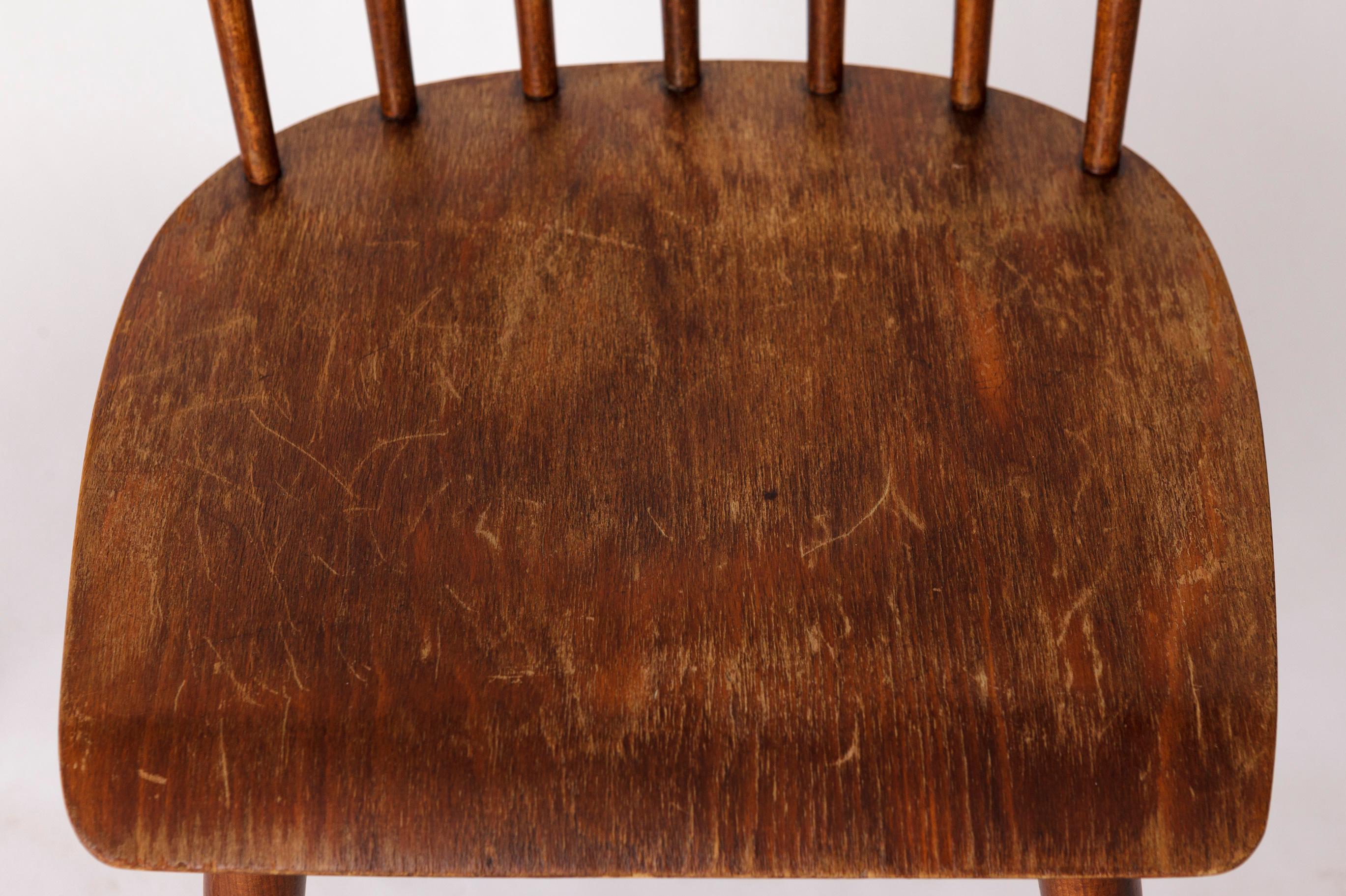 Mid-Century Modern Pair of Vintage Spindle Back Chairs – 1970s Beech Wood, Restored Rustic Seating For Sale