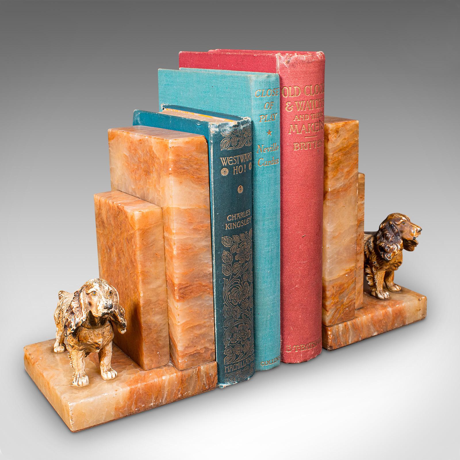 Pair Of Vintage Springer Spaniel Bookends, English, Marble, Book Rest, Art Deco For Sale 6