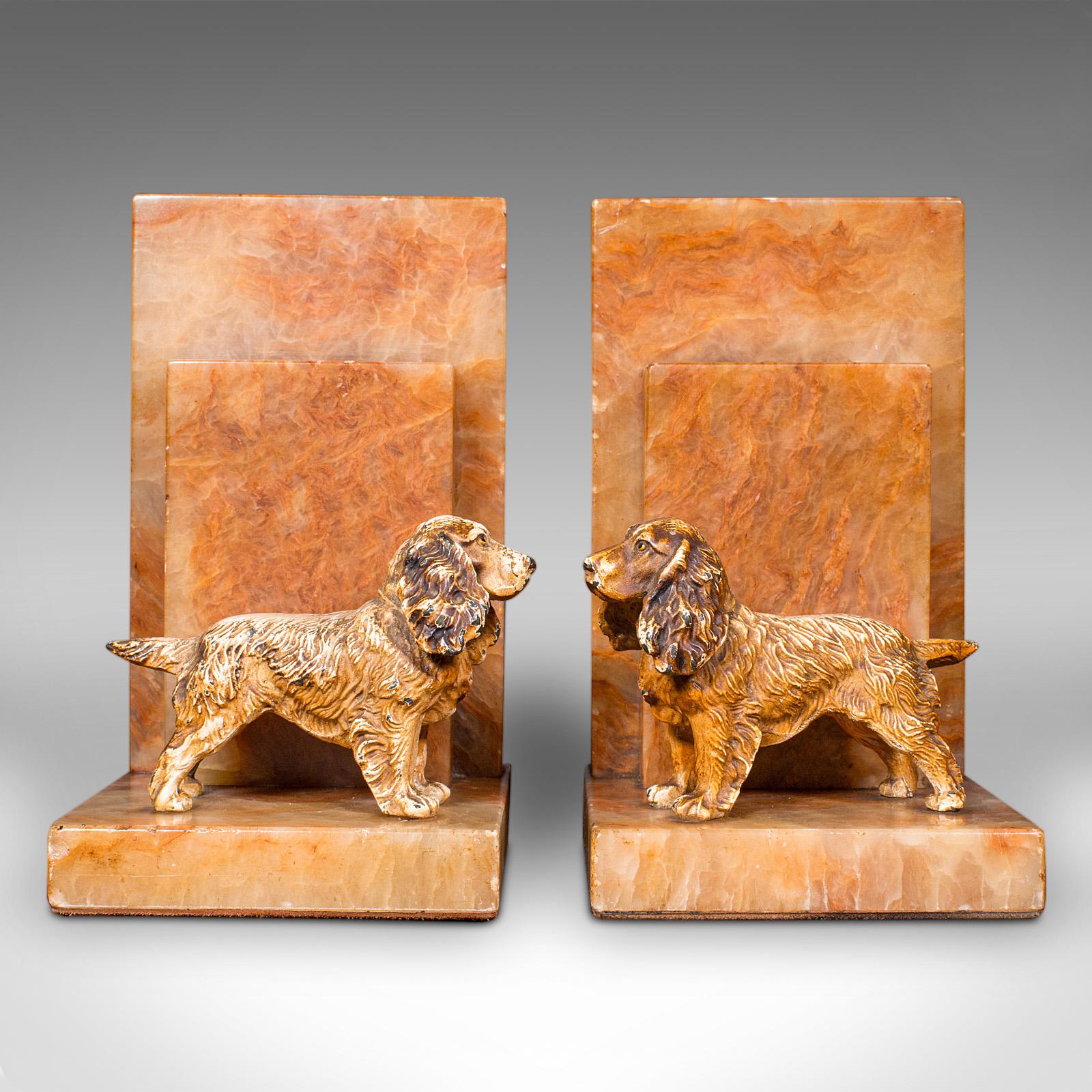 Pair Of Vintage Springer Spaniel Bookends, English, Marble, Book Rest, Art Deco In Good Condition For Sale In Hele, Devon, GB