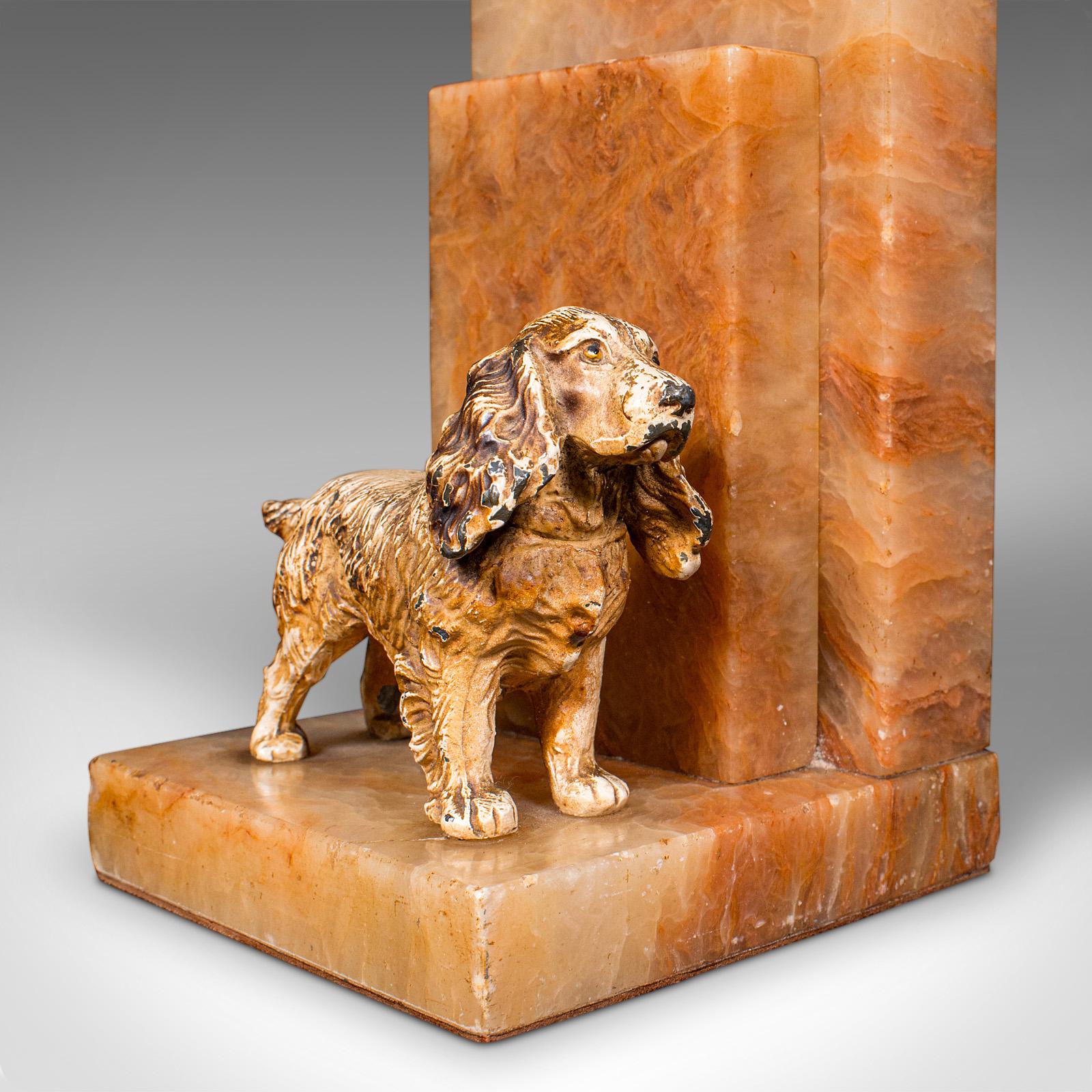 Pair Of Vintage Springer Spaniel Bookends, English, Marble, Book Rest, Art Deco For Sale 3