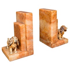 Pair Of Vintage Springer Spaniel Bookends, English, Marble, Book Rest, Art Deco