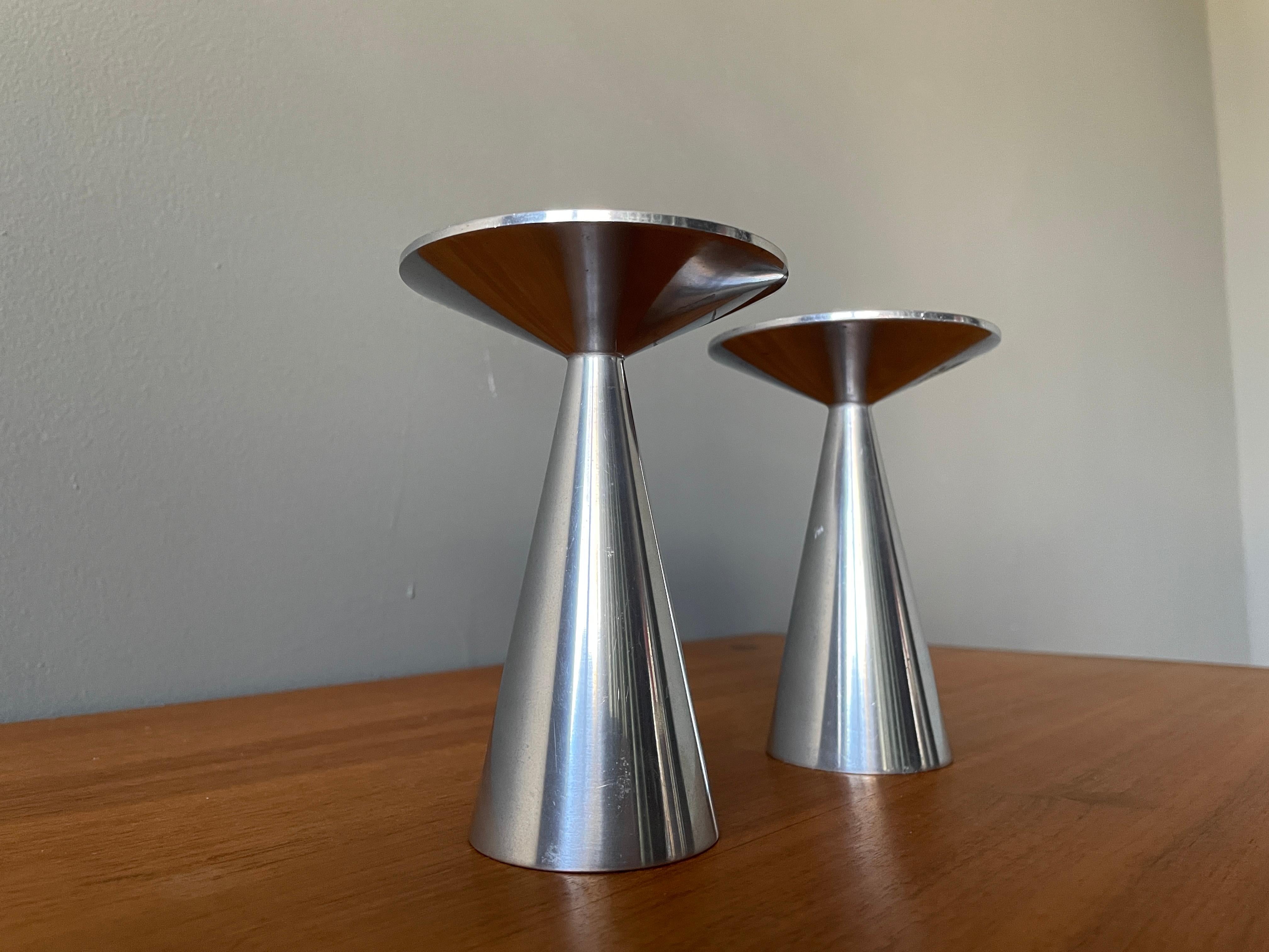 Pair of Vintage Spun Aluminum Candle Holders 4
