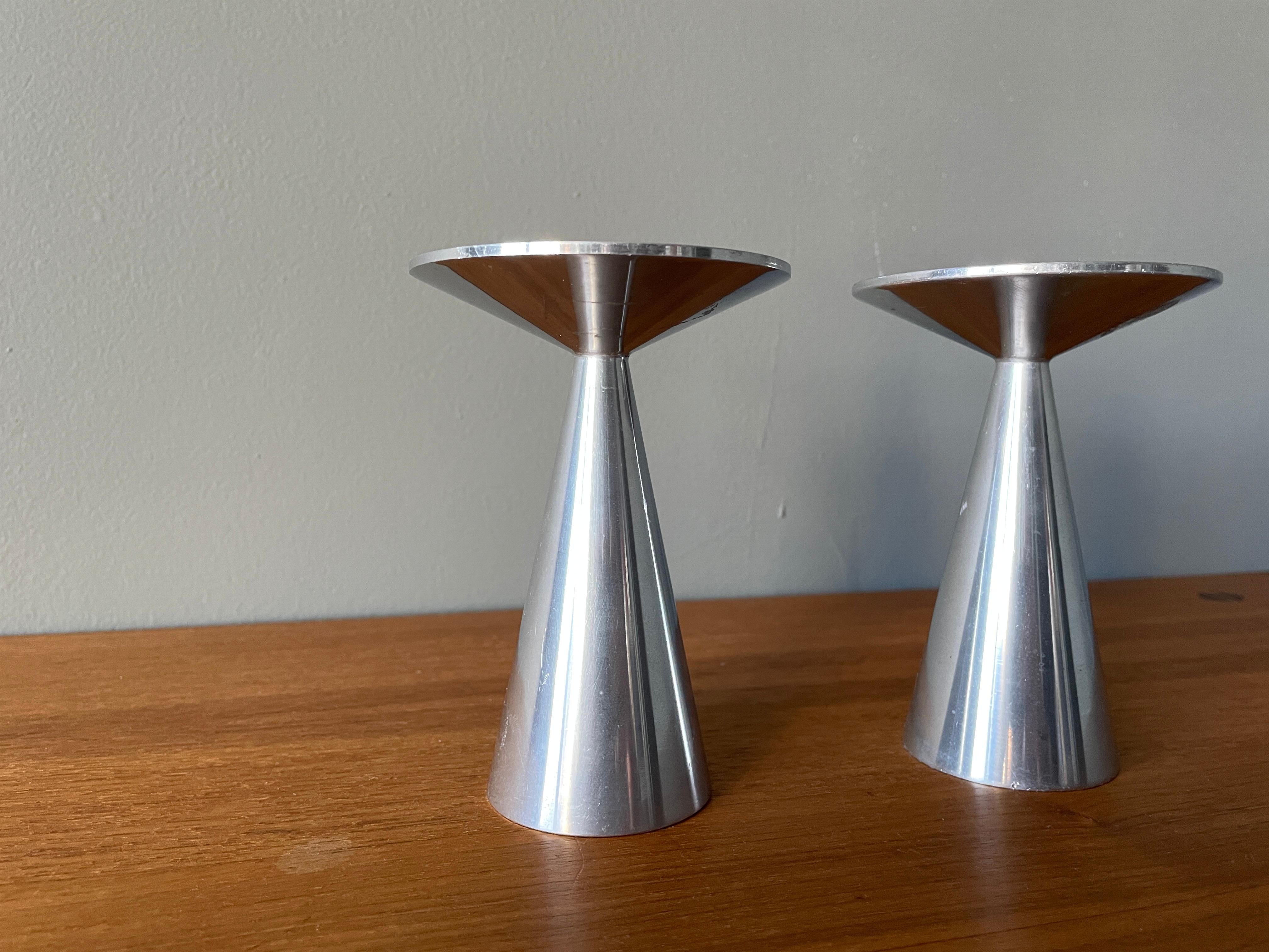Mid-Century Modern Pair of Vintage Spun Aluminum Candle Holders