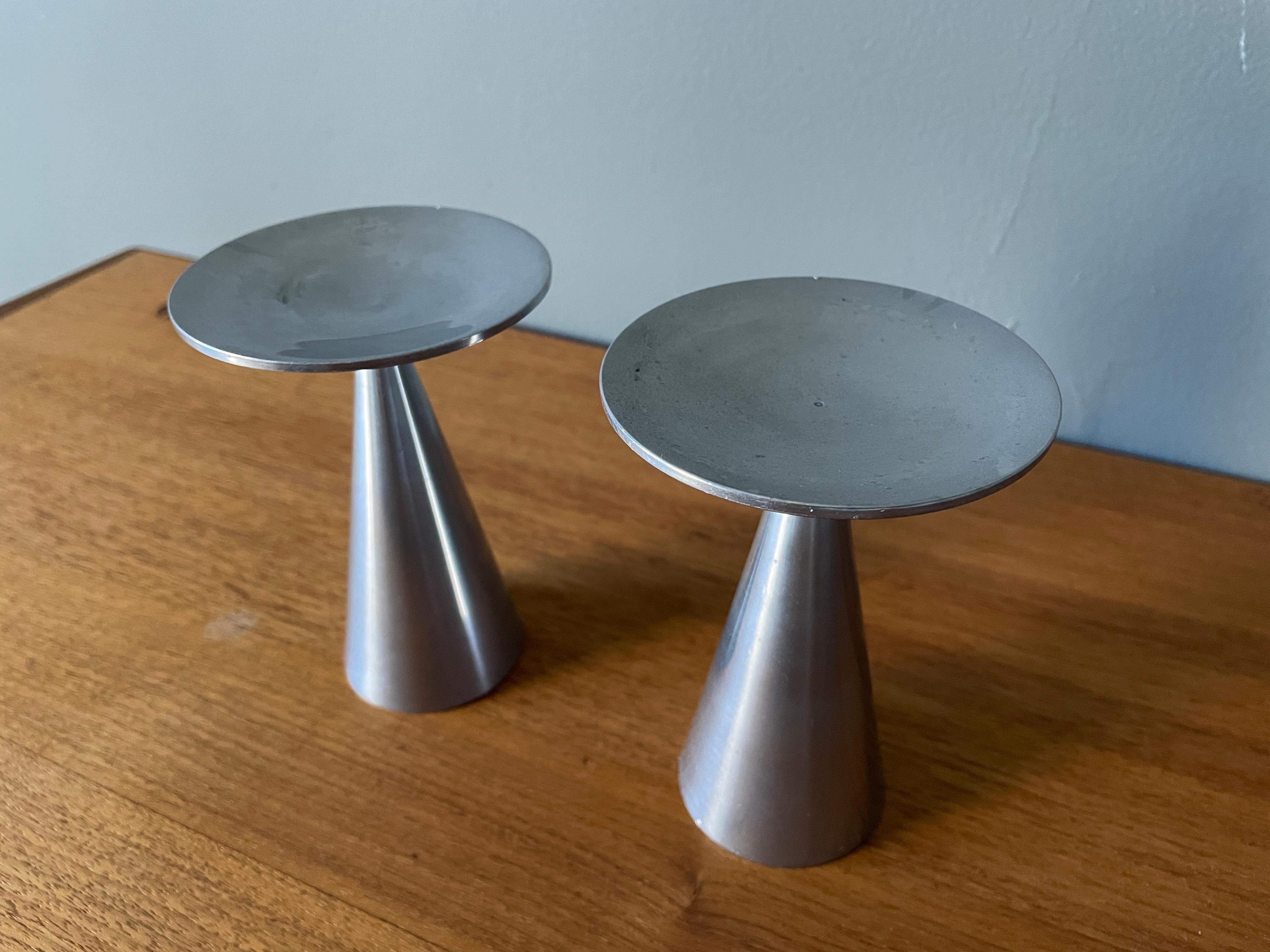 20th Century Pair of Vintage Spun Aluminum Candle Holders