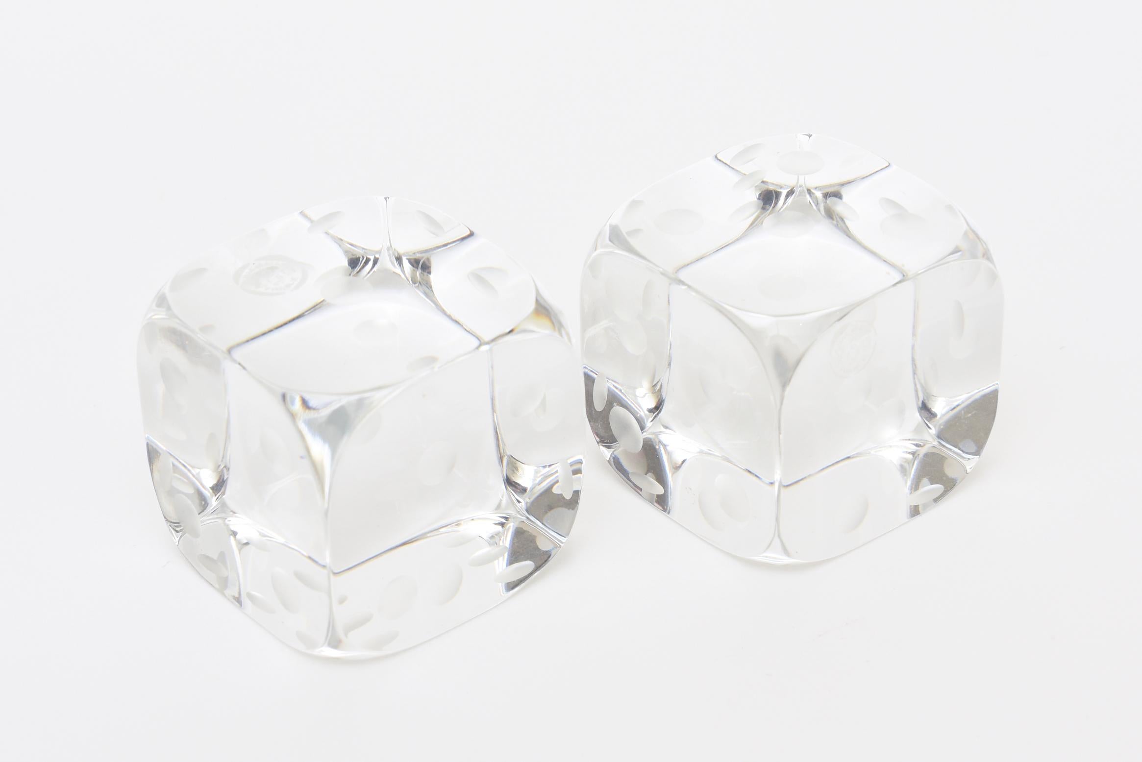 This lovely pair of small square hallmarked French vintage Baccarat crystal glass dice make a great desk accessory for a man or woman and a fabulous holiday gift for 2018. It is hallmarked Made in France with the circle of Baccarat.
