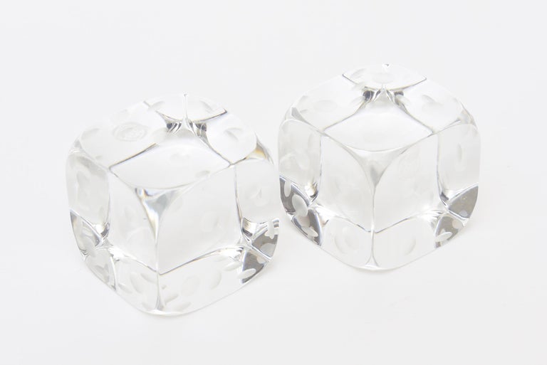 Pair of Vintage Square Baccarat Signed Crystal Dice / Desk Accessory at