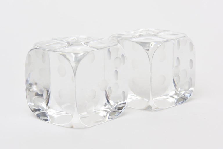 Pair of Vintage Square Baccarat Signed Crystal Dice / Desk Accessory at