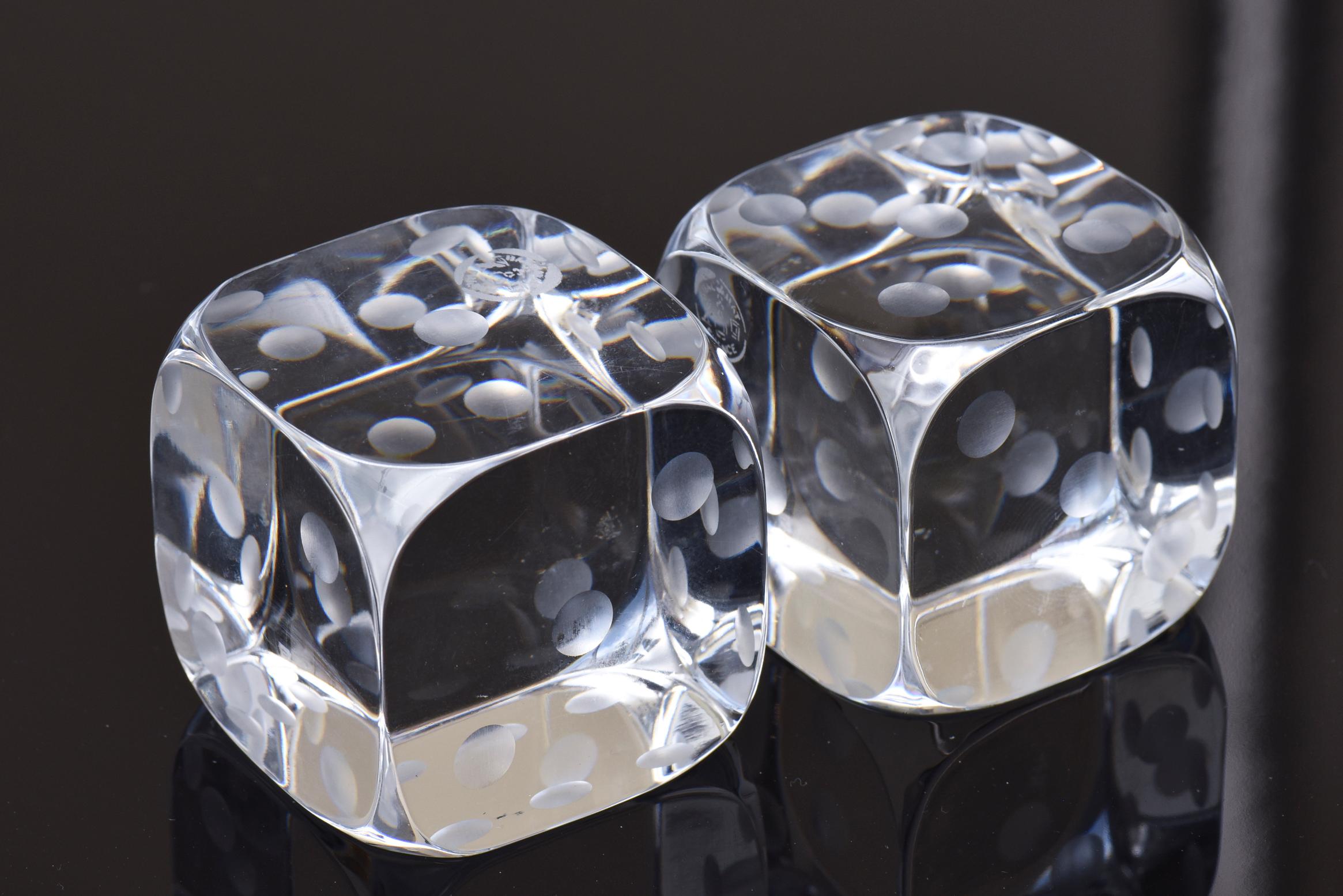 Modern Pair of Vintage Square Baccarat Signed Crystal Dice / Desk Accessory
