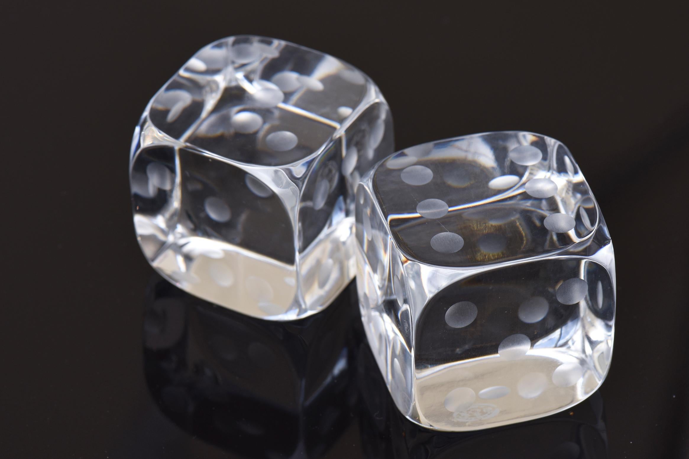 Late 20th Century Pair of Vintage Square Baccarat Signed Crystal Dice / Desk Accessory