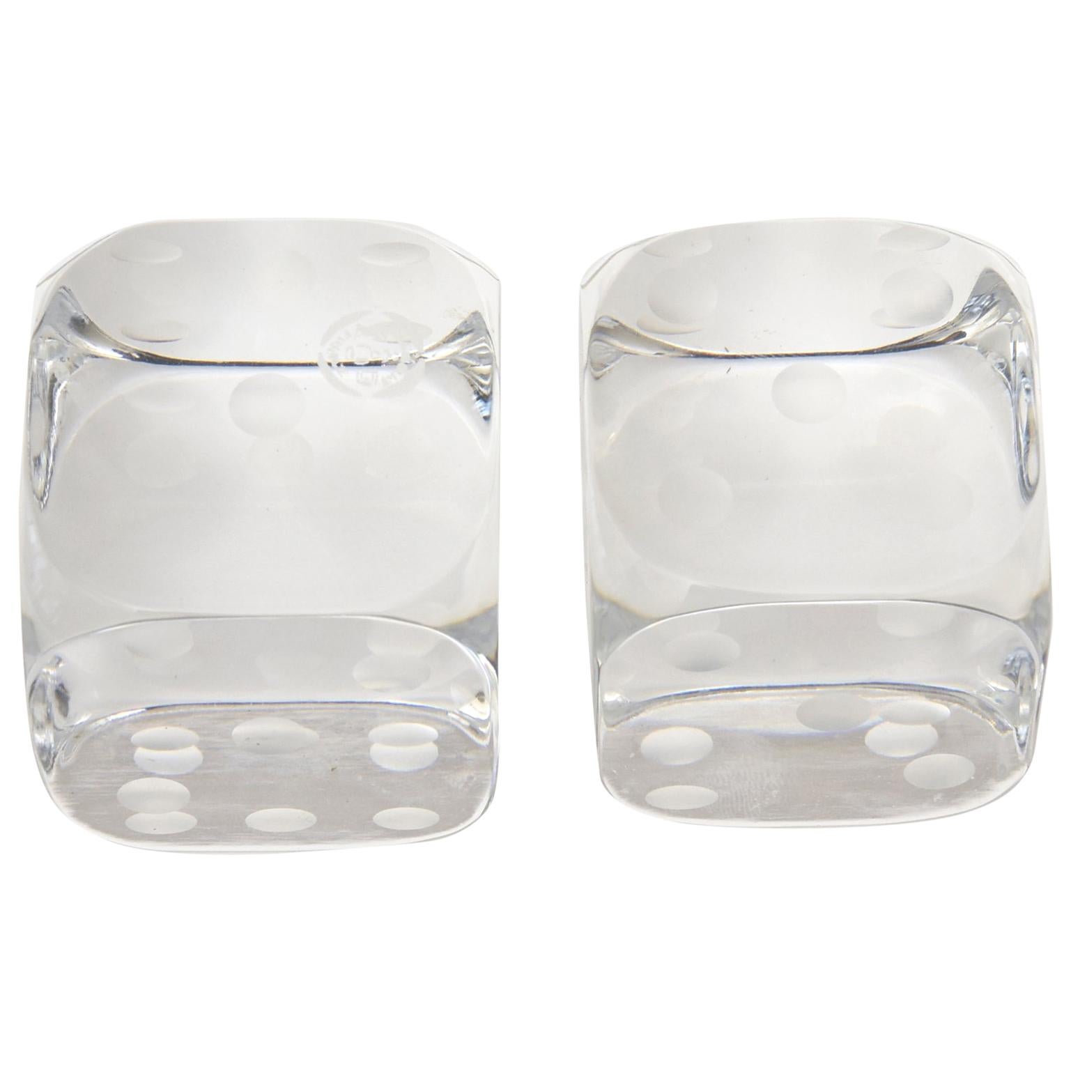 Pair of Vintage Square Baccarat Signed Crystal Dice / Desk Accessory