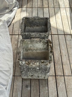 Willy Guhl Square Cast Concrete Garden Planters with Aged Patina and Scalloped