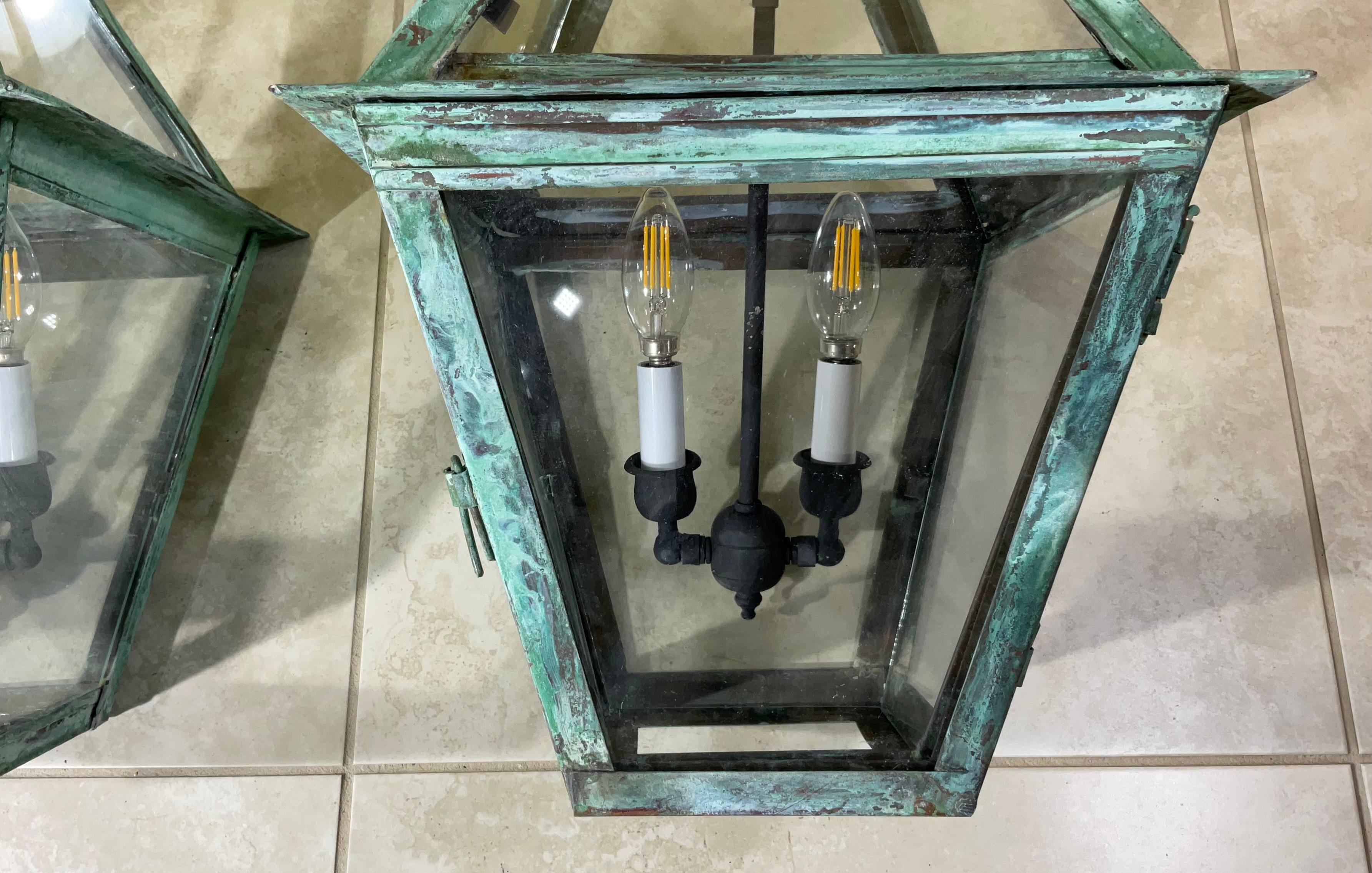 Pareja De Faroles Colgantes Cuadrados De Cobre Artesanales Vintage Hecho a mano en venta