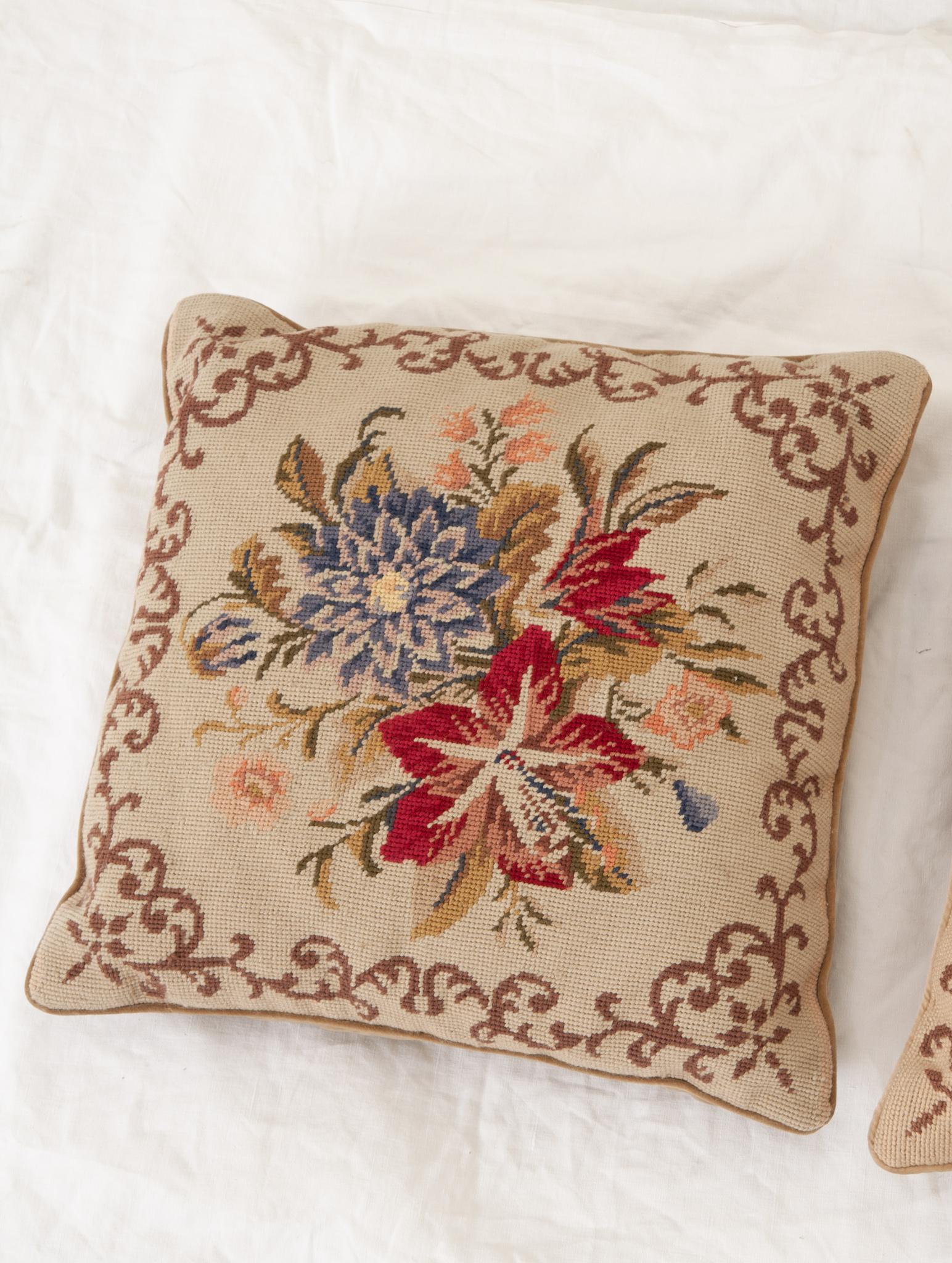 Other Pair of Vintage Square Needlepoint Pillows For Sale