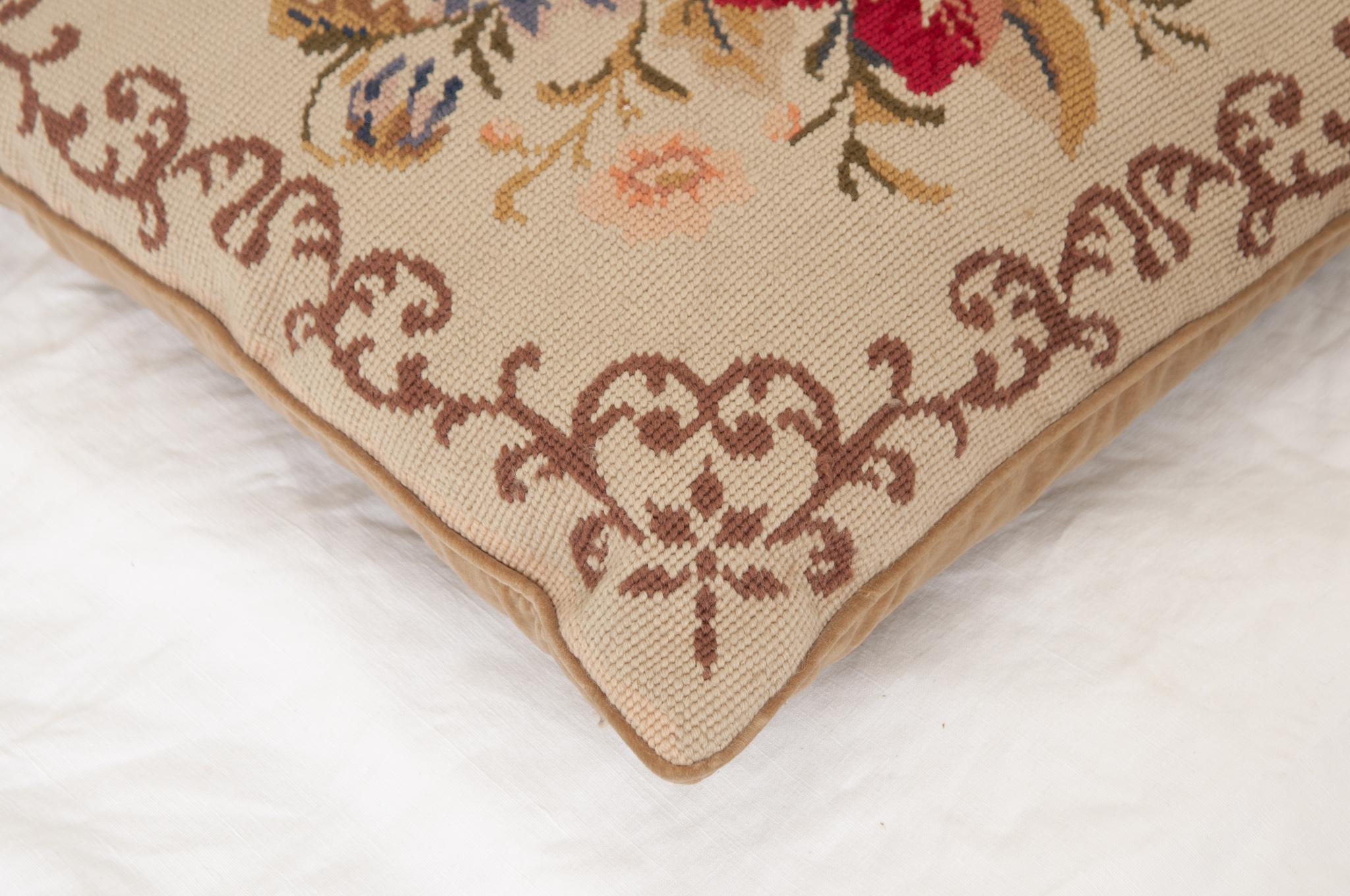 Wool Pair of Vintage Square Needlepoint Pillows For Sale