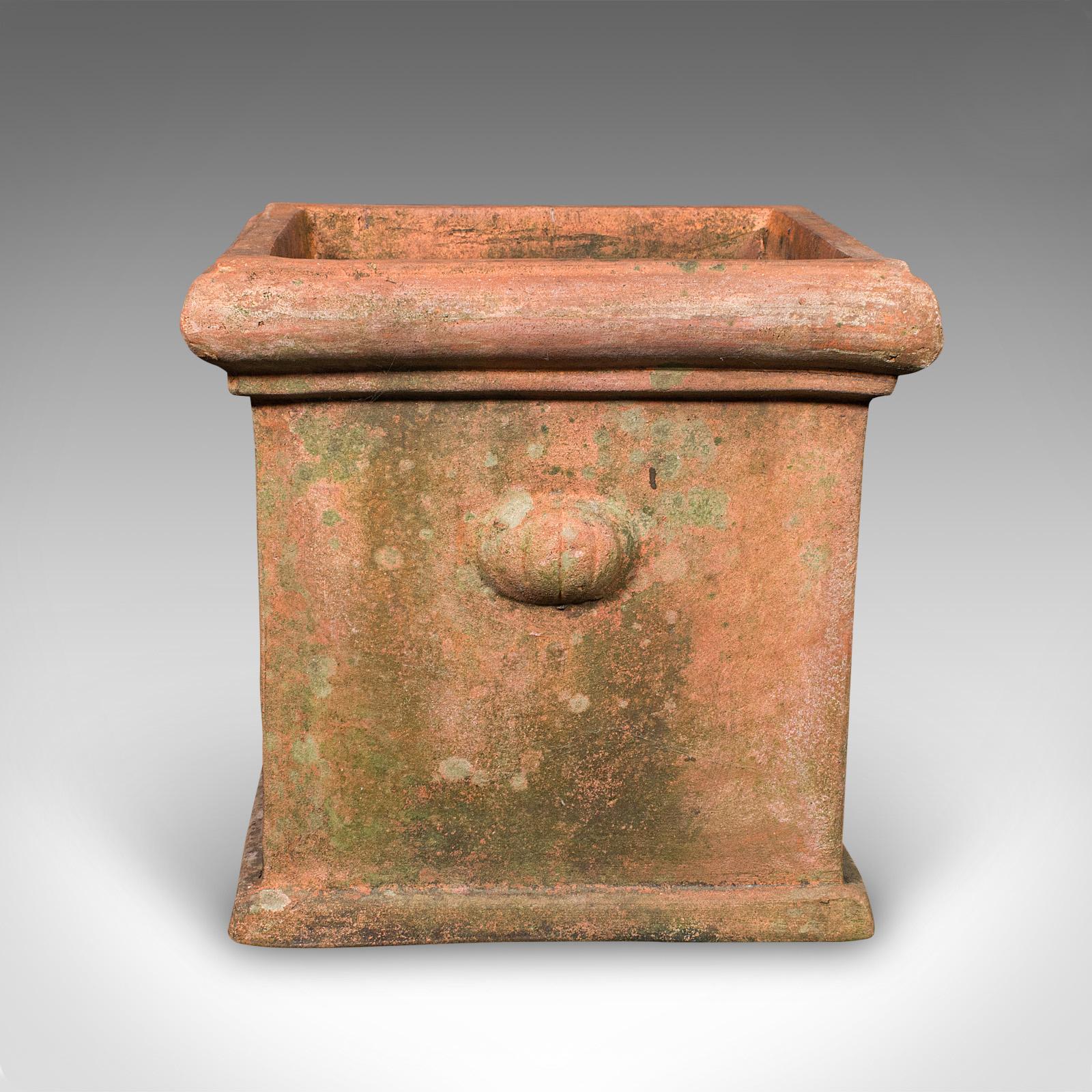 British Pair of Vintage Square Planters, English, Terracotta, Patio Topiary Jardinieres For Sale