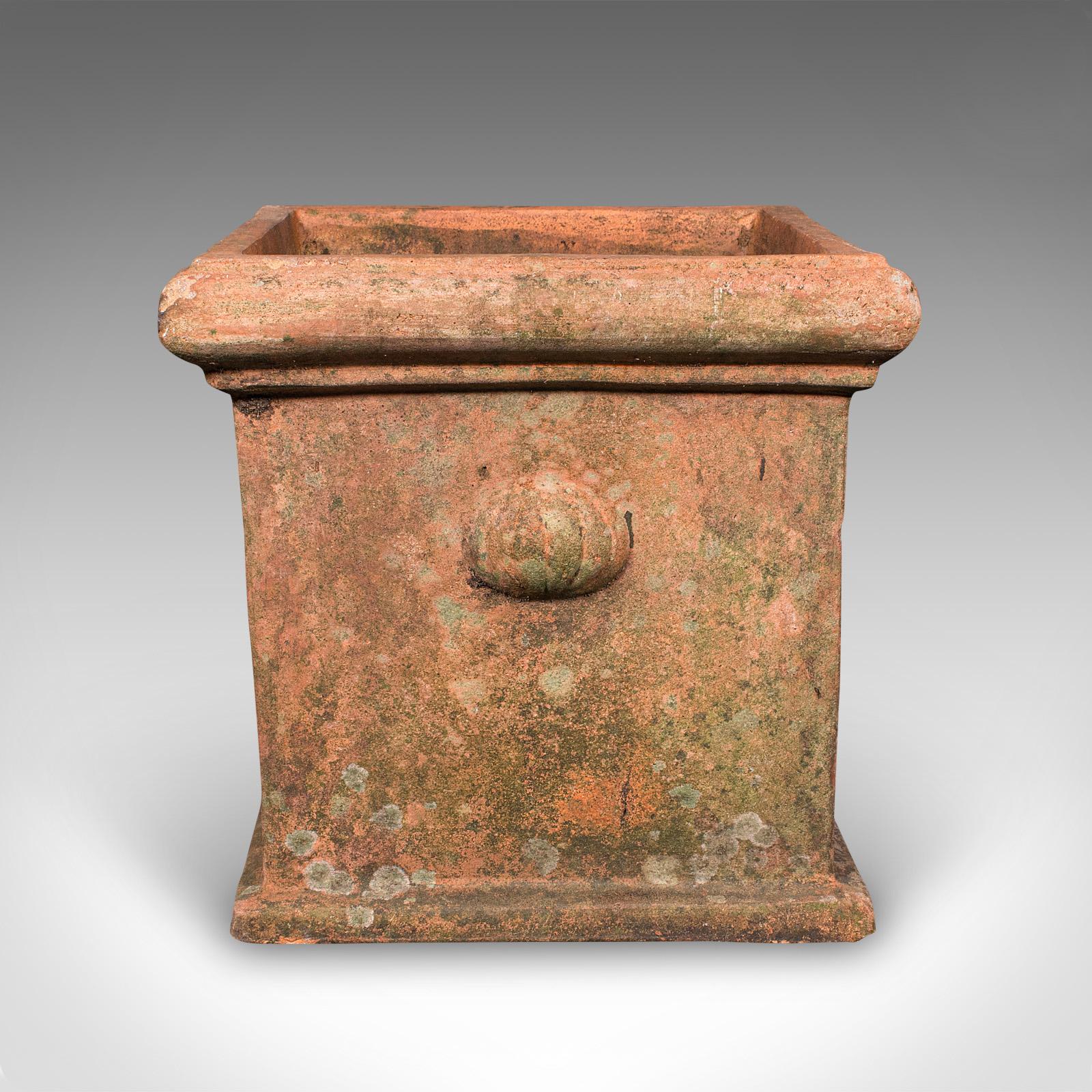 Late 20th Century Pair of Vintage Square Planters, English, Terracotta, Patio Topiary Jardinieres For Sale