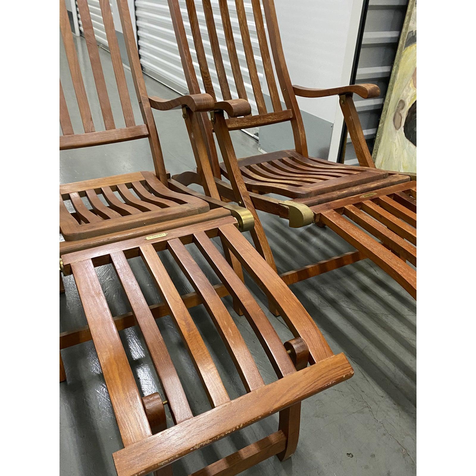 Pair of Vintage "SS New Amsterdam" Reclining Teak Deck Chairs, circa1940 at  1stDibs
