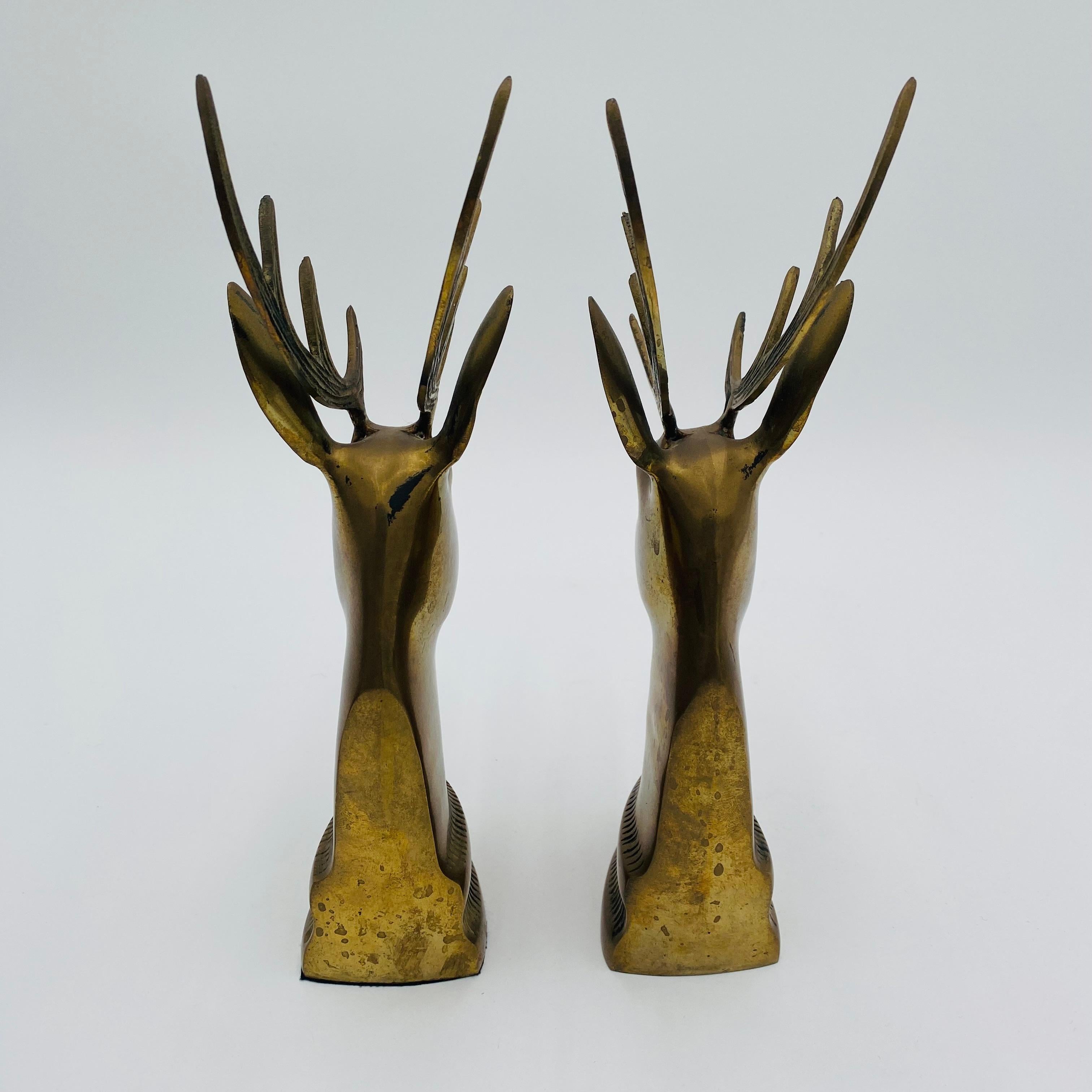 Mid-20th Century Pair of Vintage Stag Head Brass Bookends For Sale