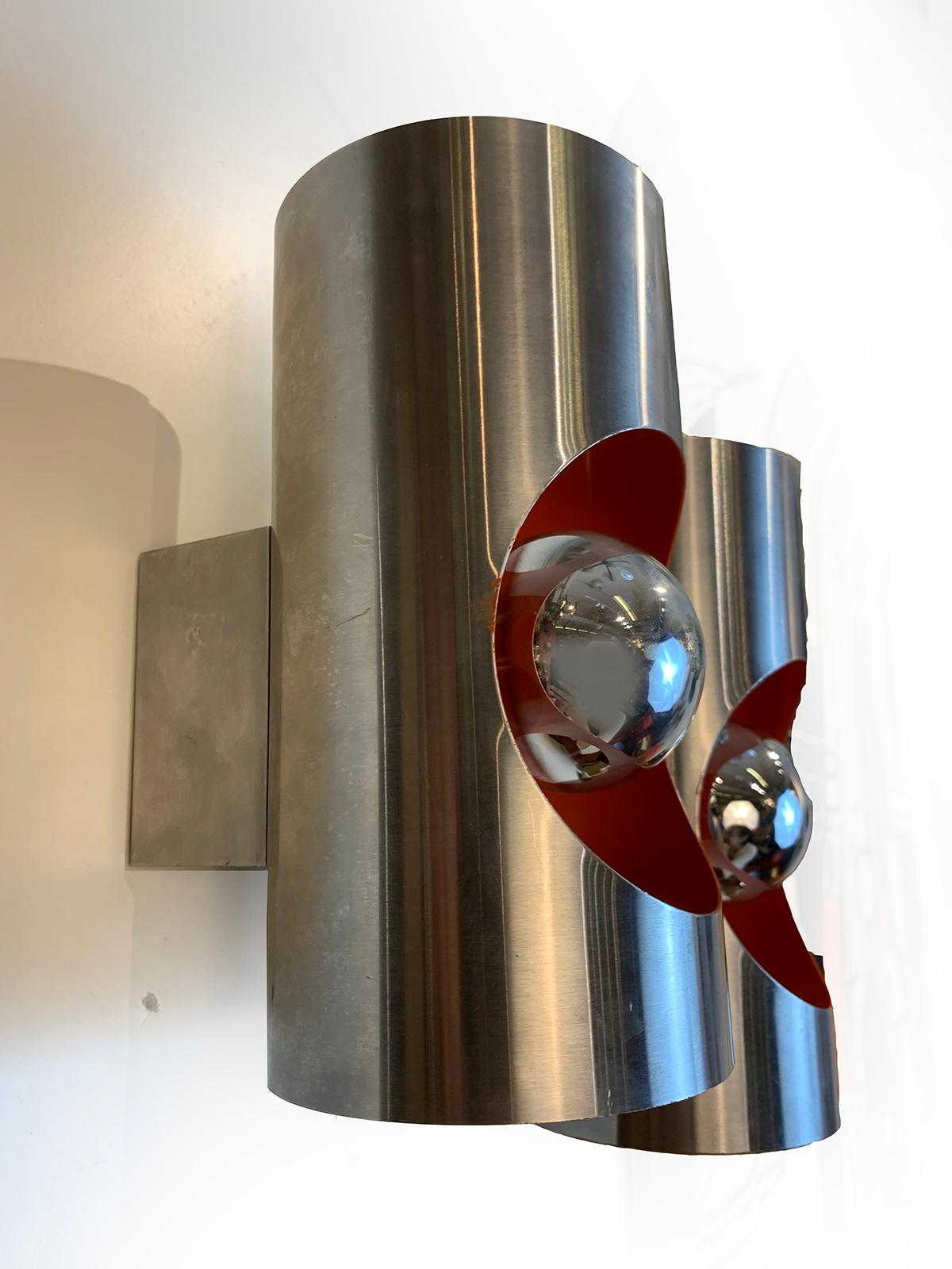 Pair of Vintage Stainless Steel Sconces, circa 1970 For Sale 4