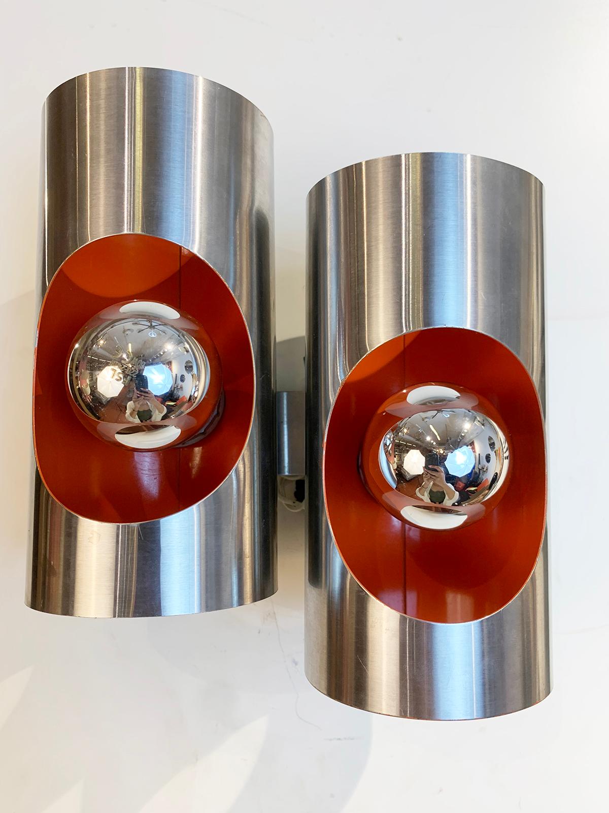 Pair of Vintage Stainless Steel Sconces, circa 1970 For Sale 2