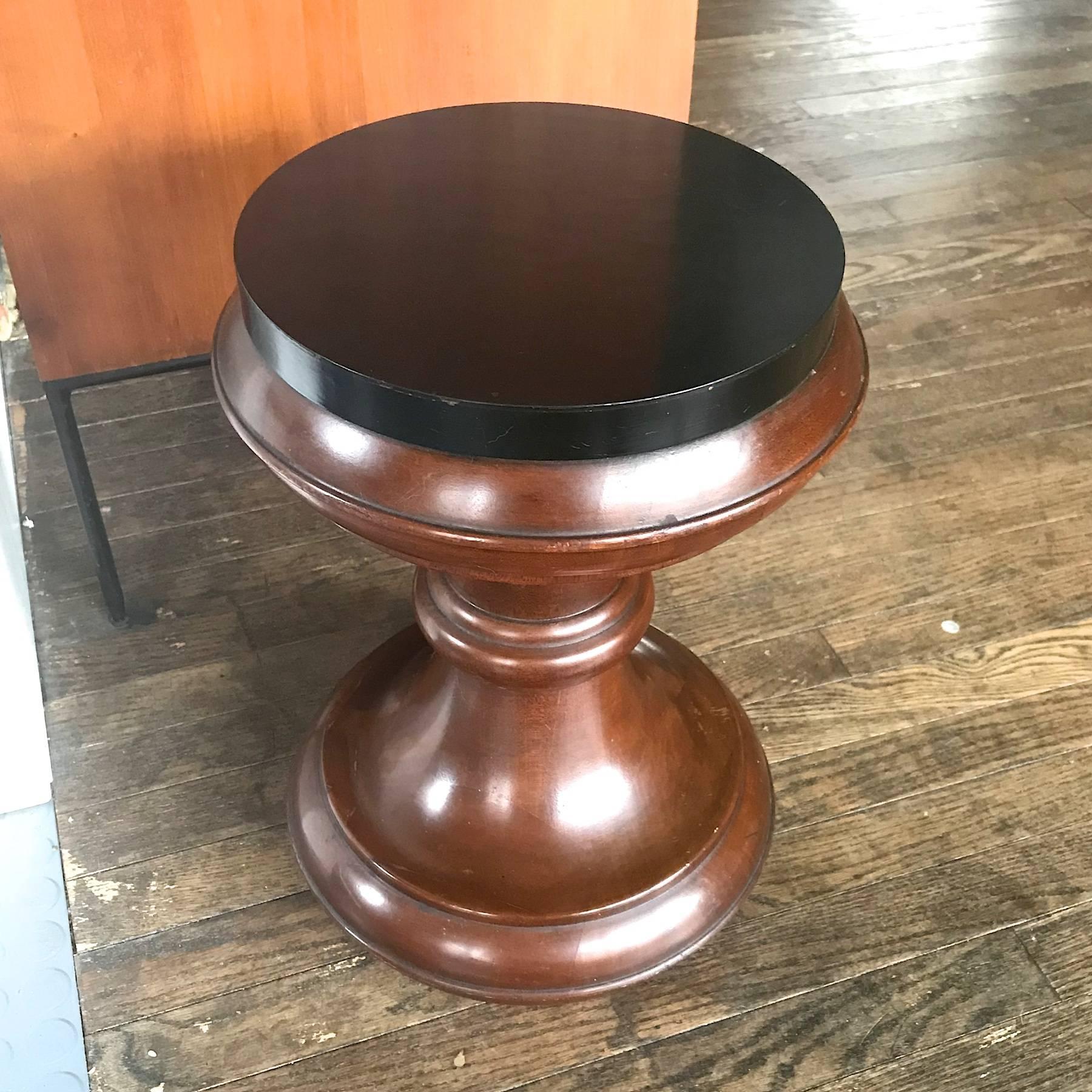 Mid-Century Modern Pair of Vintage Staved Mahogany Chess Piece Table Stool Bohemian Plant Stand For Sale