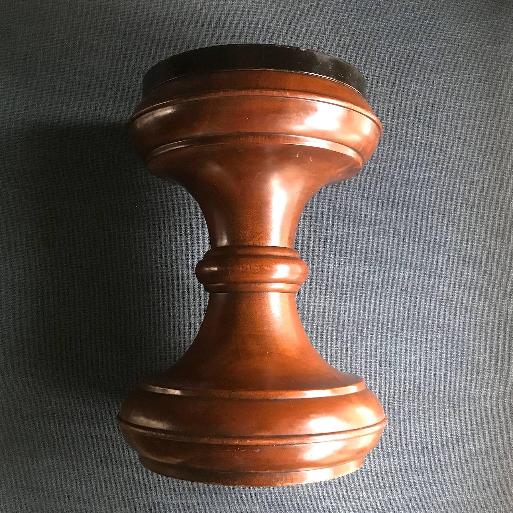 Pair of Vintage Staved Mahogany Chess Piece Table Stool Bohemian Plant Stand In Fair Condition For Sale In Hyattsville, MD