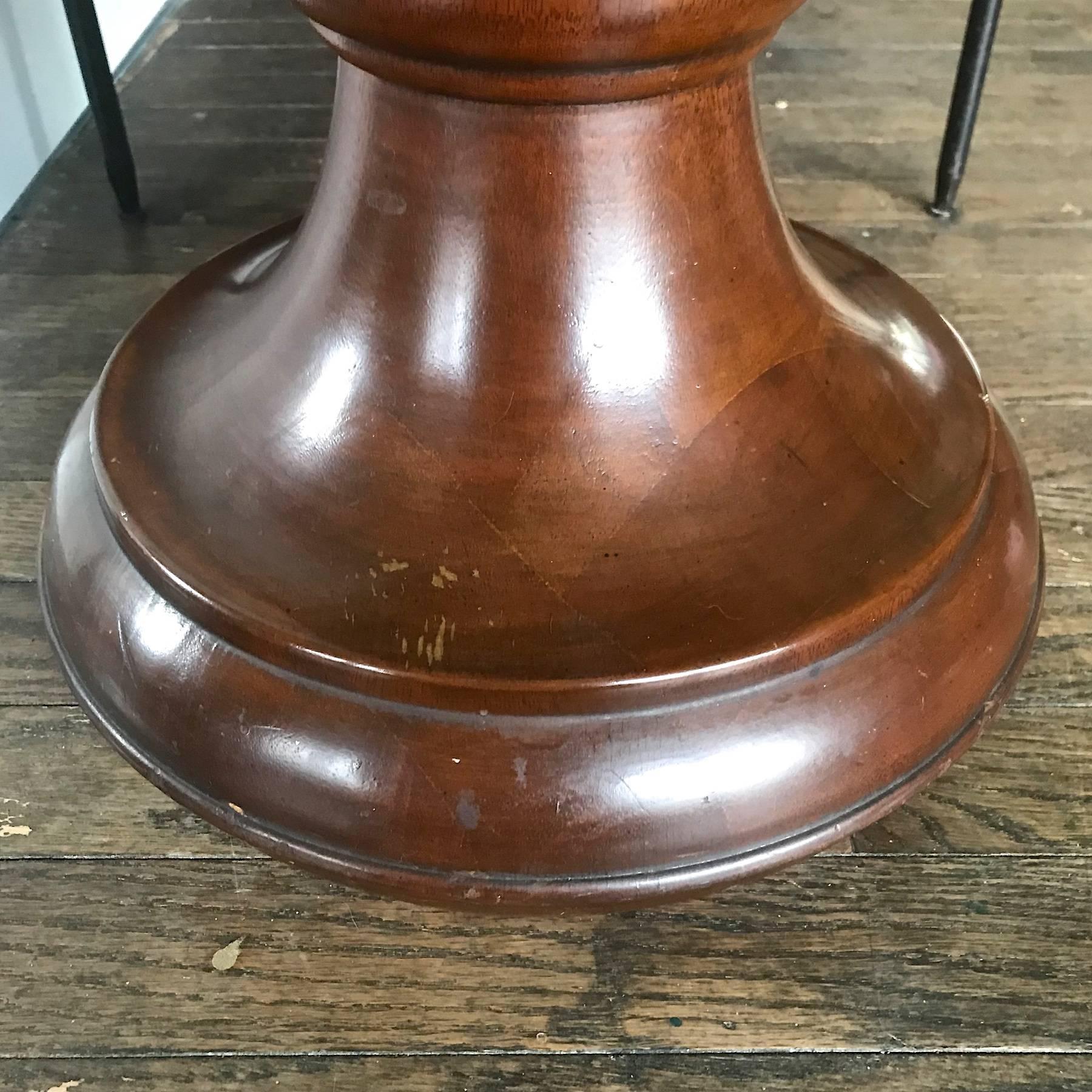 Mid-20th Century Pair of Vintage Staved Mahogany Chess Piece Table Stool Bohemian Plant Stand For Sale