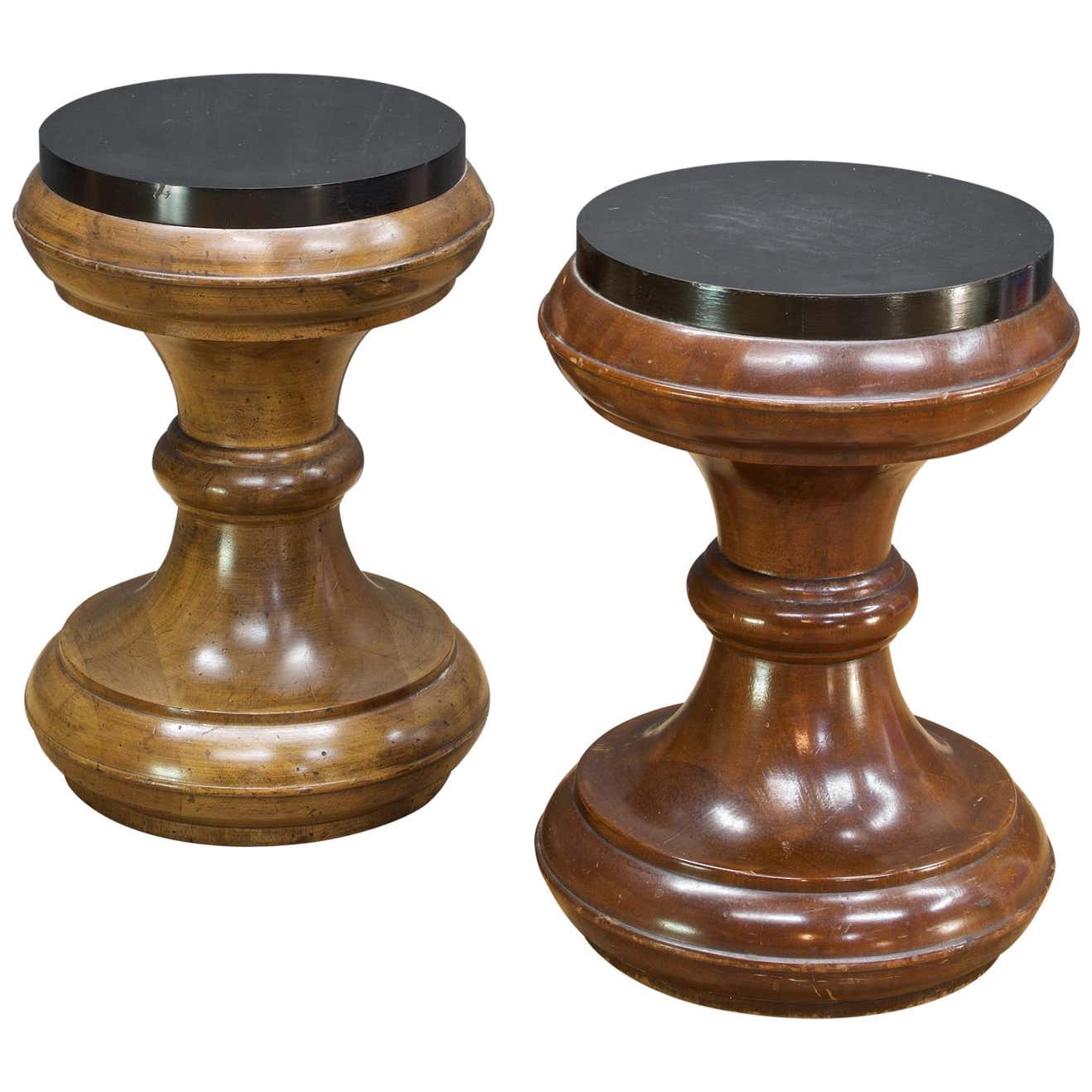 Pair of Vintage Staved Mahogany Chess Piece Table Stool Bohemian Plant ...