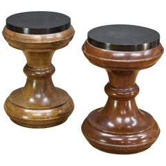 Pair of Vintage Staved Mahogany Chess Piece Table Stool Bohemian Plant Stand