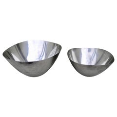 Pair of Vintage Stelton Stainless Steel Modern Design Sculptural Bowls, Denmark