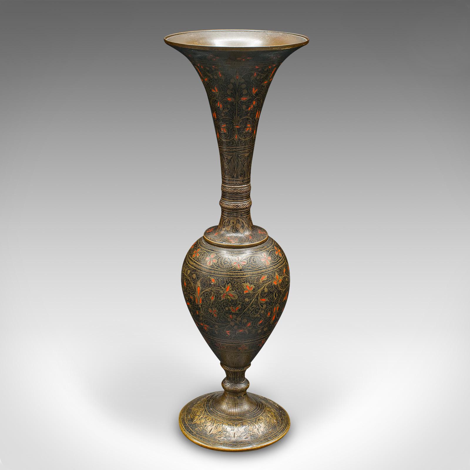 20th Century Pair Of Vintage Stem Vases, Indian, Brass, Enamel, Flower Sleeve, Art Deco, 1940 For Sale