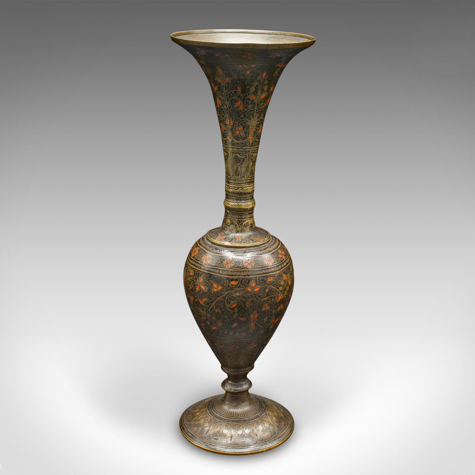 Pair Of Vintage Stem Vases, Indian, Brass, Enamel, Flower Sleeve, Art Deco, 1940 For Sale 1