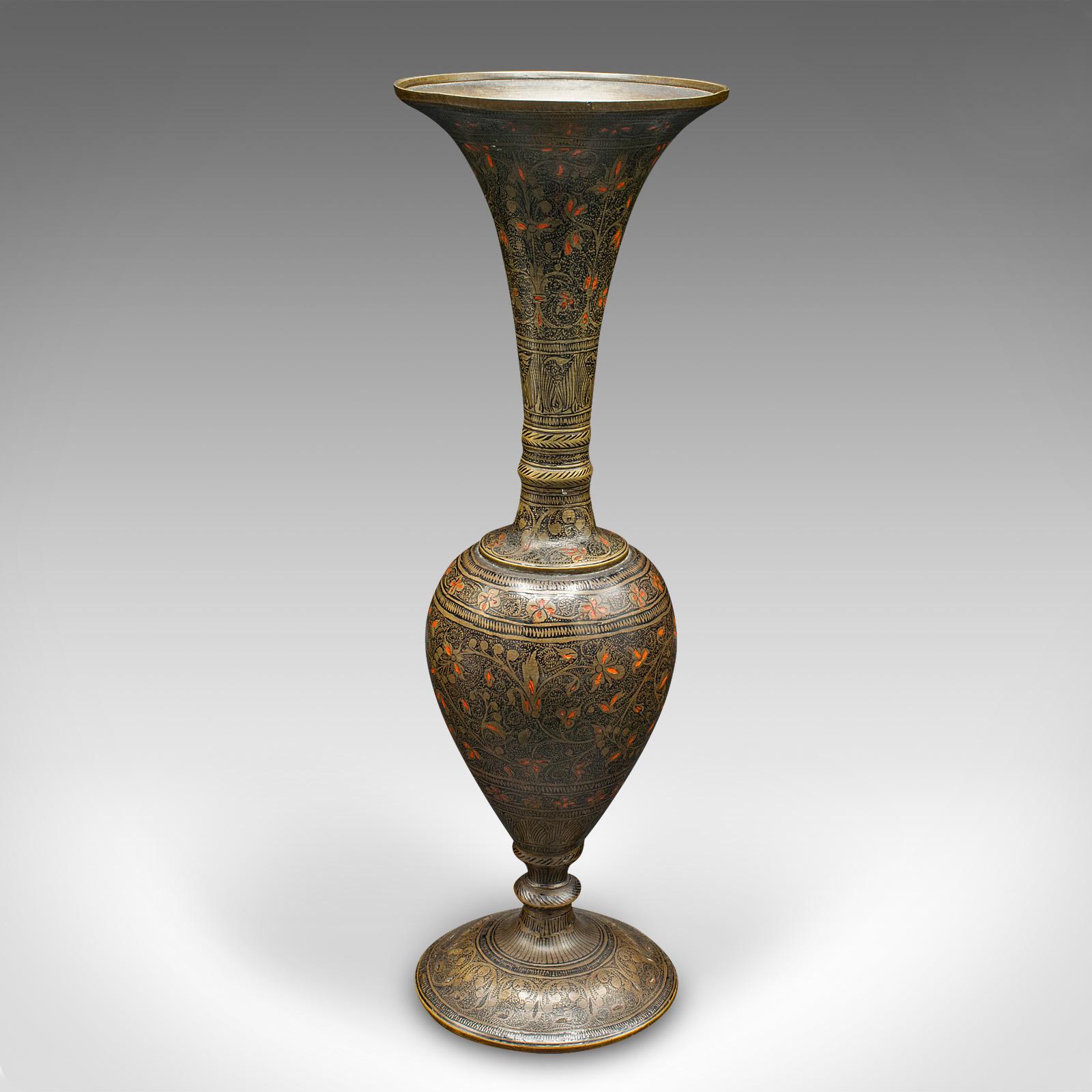 Pair Of Vintage Stem Vases, Indian, Brass, Enamel, Flower Sleeve, Art Deco, 1940 For Sale 2