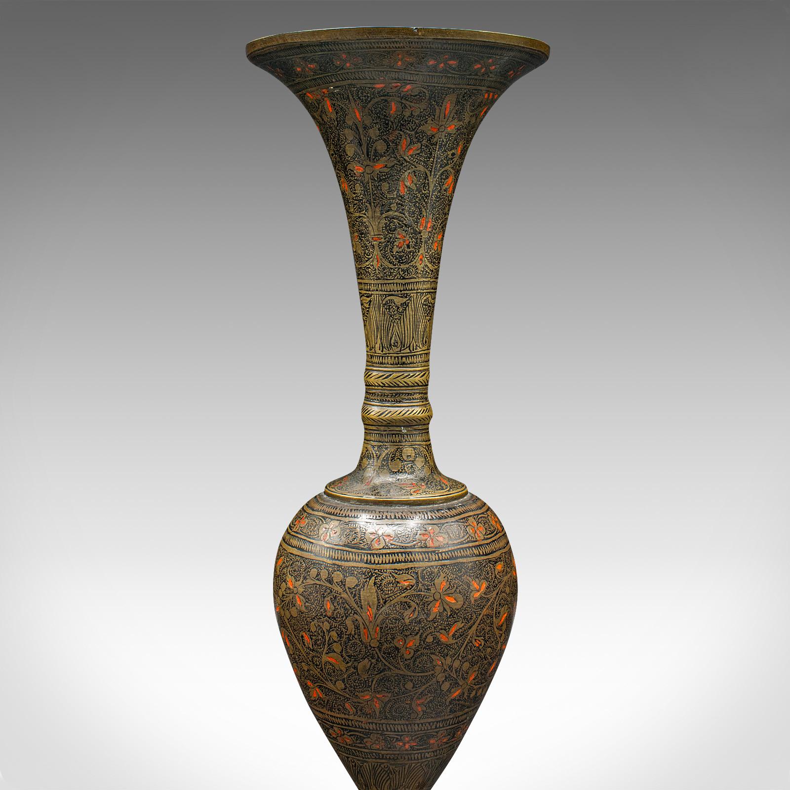 Pair Of Vintage Stem Vases, Indian, Brass, Enamel, Flower Sleeve, Art Deco, 1940 For Sale 3