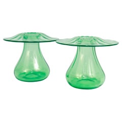 Pair of Vintage Steuben 'Pomona' Green Art Glass Mushroom Bud or Flower Vases