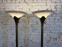 Pair of Vintage Stiffel Brass Tulip Torchiere Floor Lamps